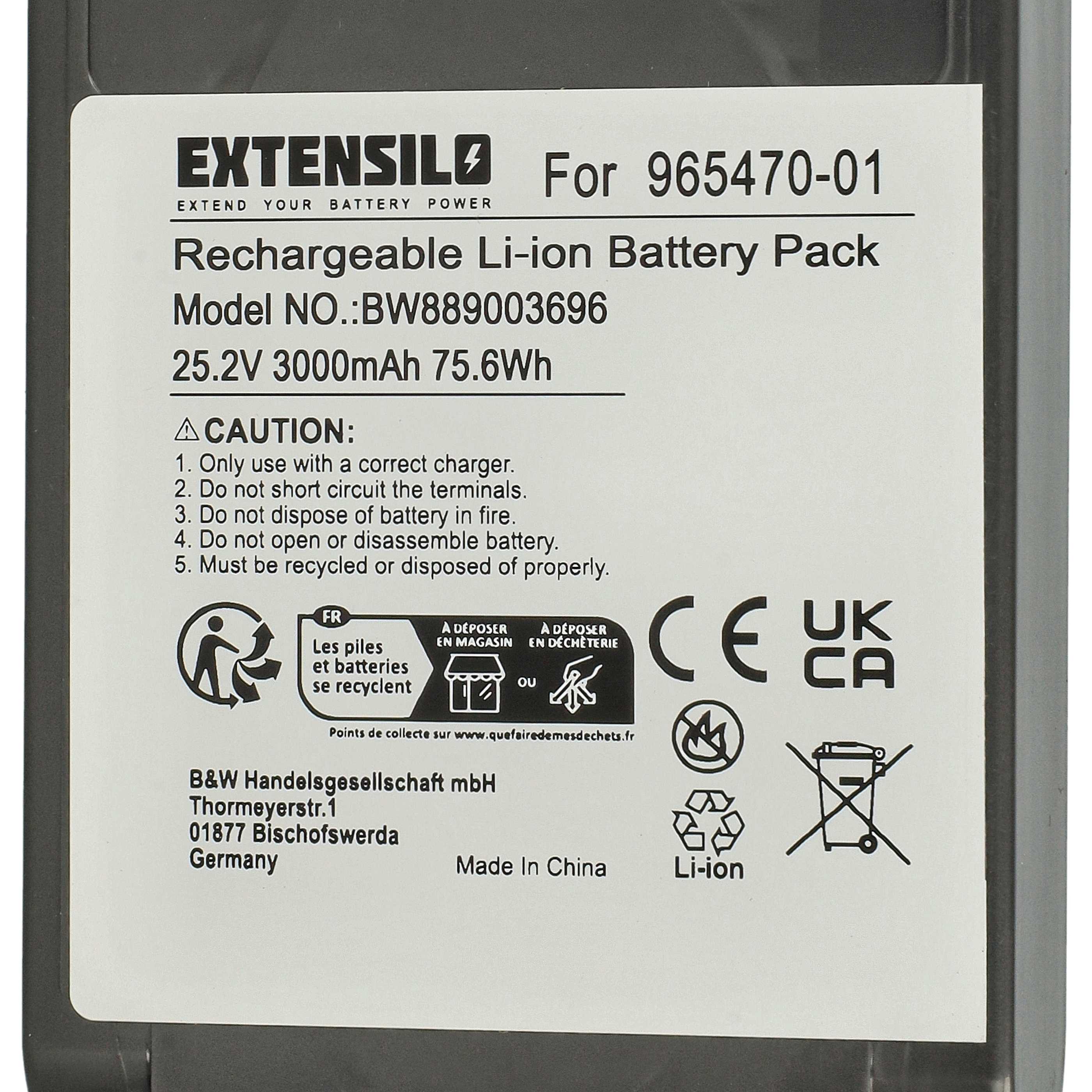 Batteria sostituisce Dyson 96547001, 965470-01 per aspirapolvere - 3000mAh 25,2V Li-Ion