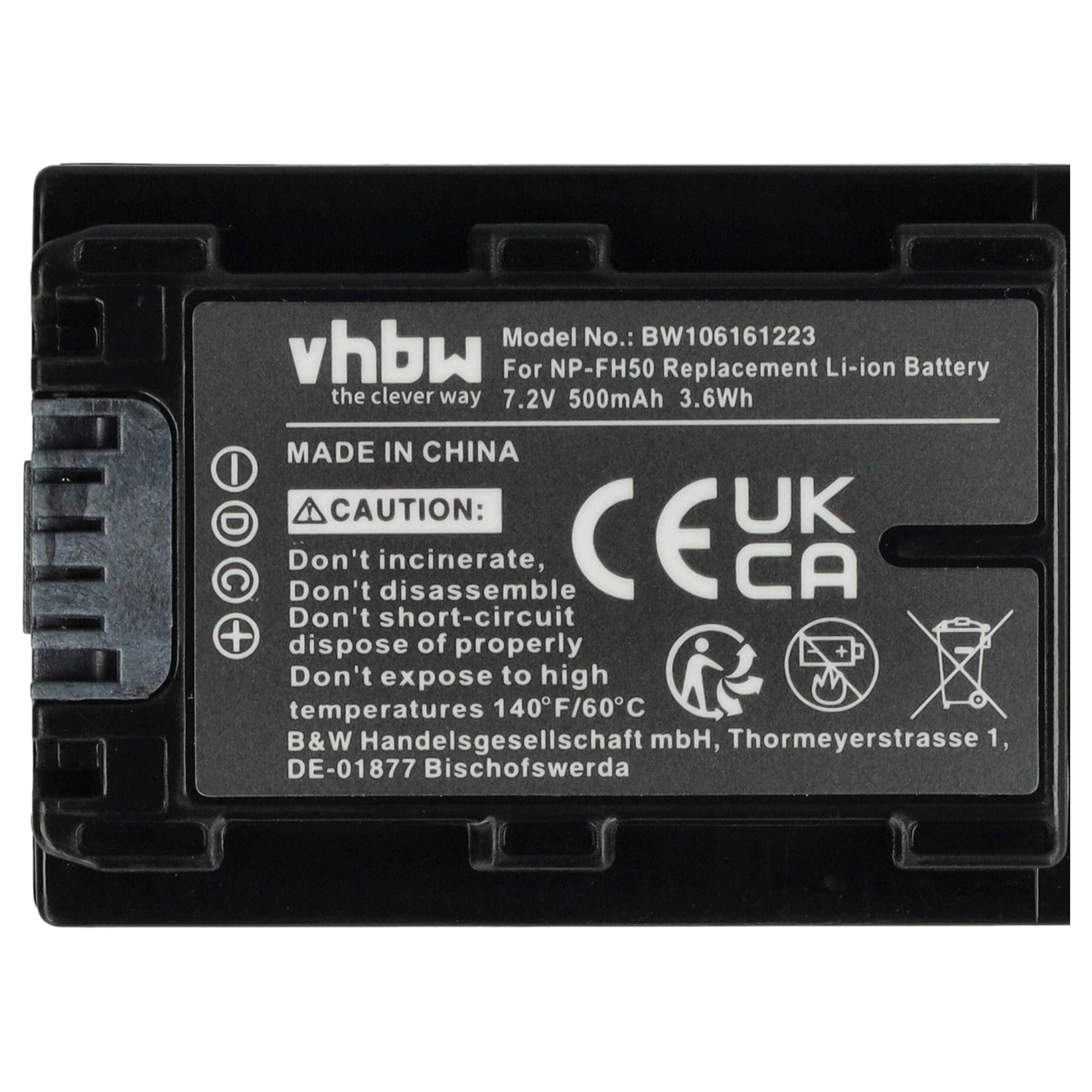 2x Battery replaces Sony NP-FH50, NP-FH100, NP-FH70, NP-FH40 - 500mAh, 7.2V, Li-Ion with Info Chip