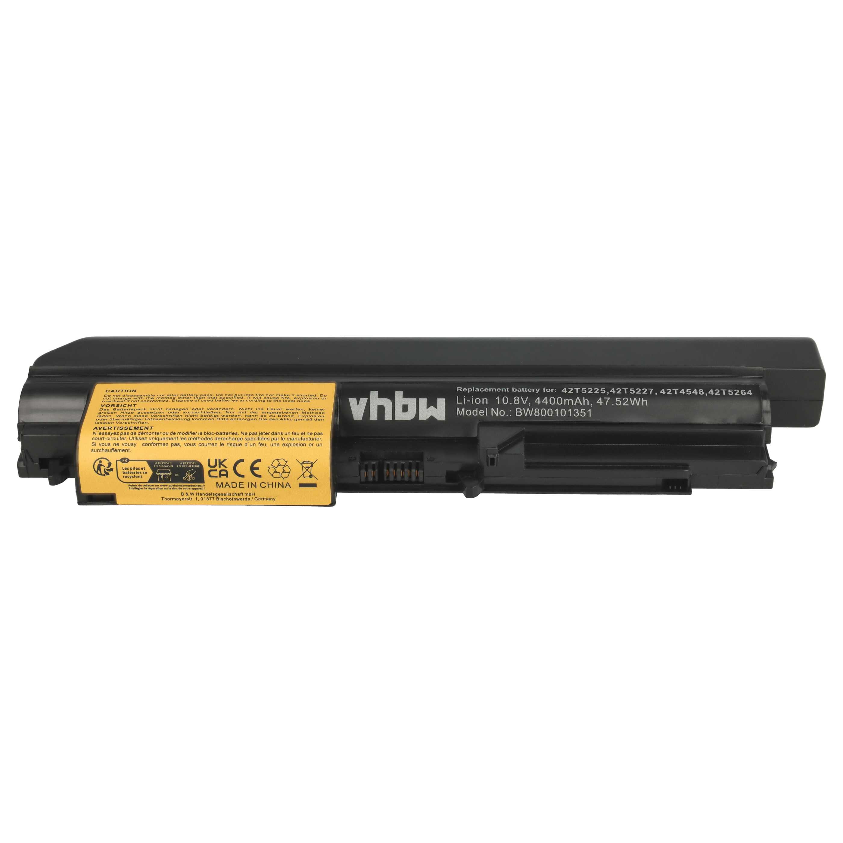 Akumulator do laptopa zamiennik IBM 42T4653, 42T5225, 42T4677, 42T5227 - 4400 mAh 10,8 V Li-Ion, czarny