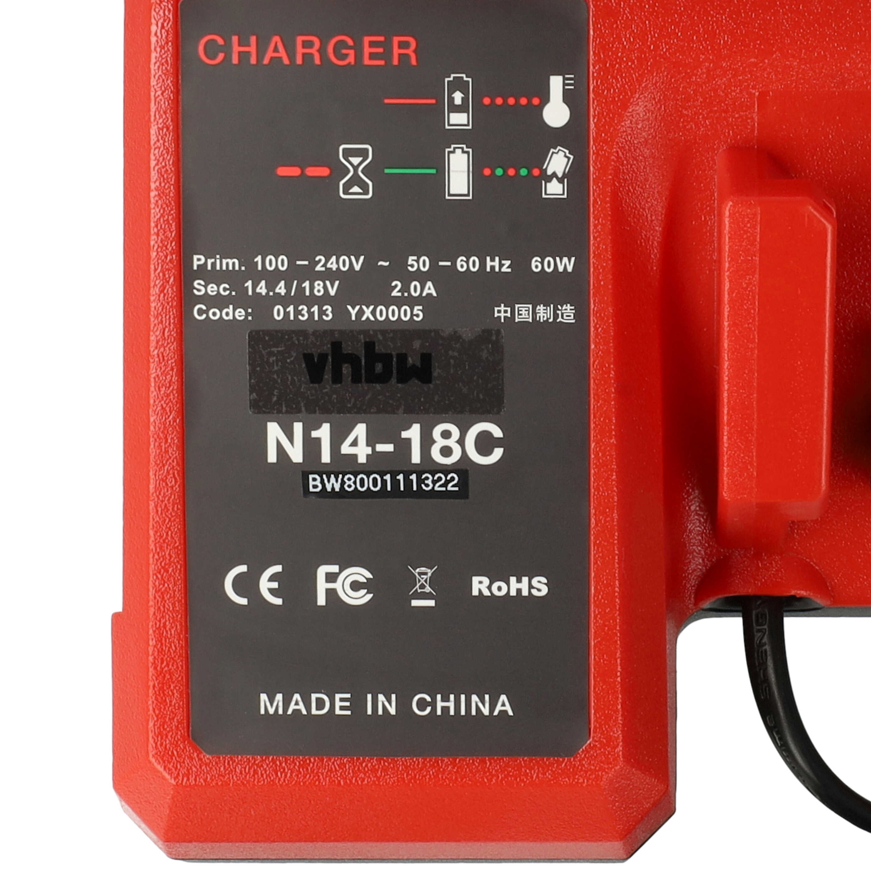 Charger replaces Milwaukee M18, 4932352959, M14 for BTIPower Tool Batteries etc. Li-Ion 14.4 V / 18 V