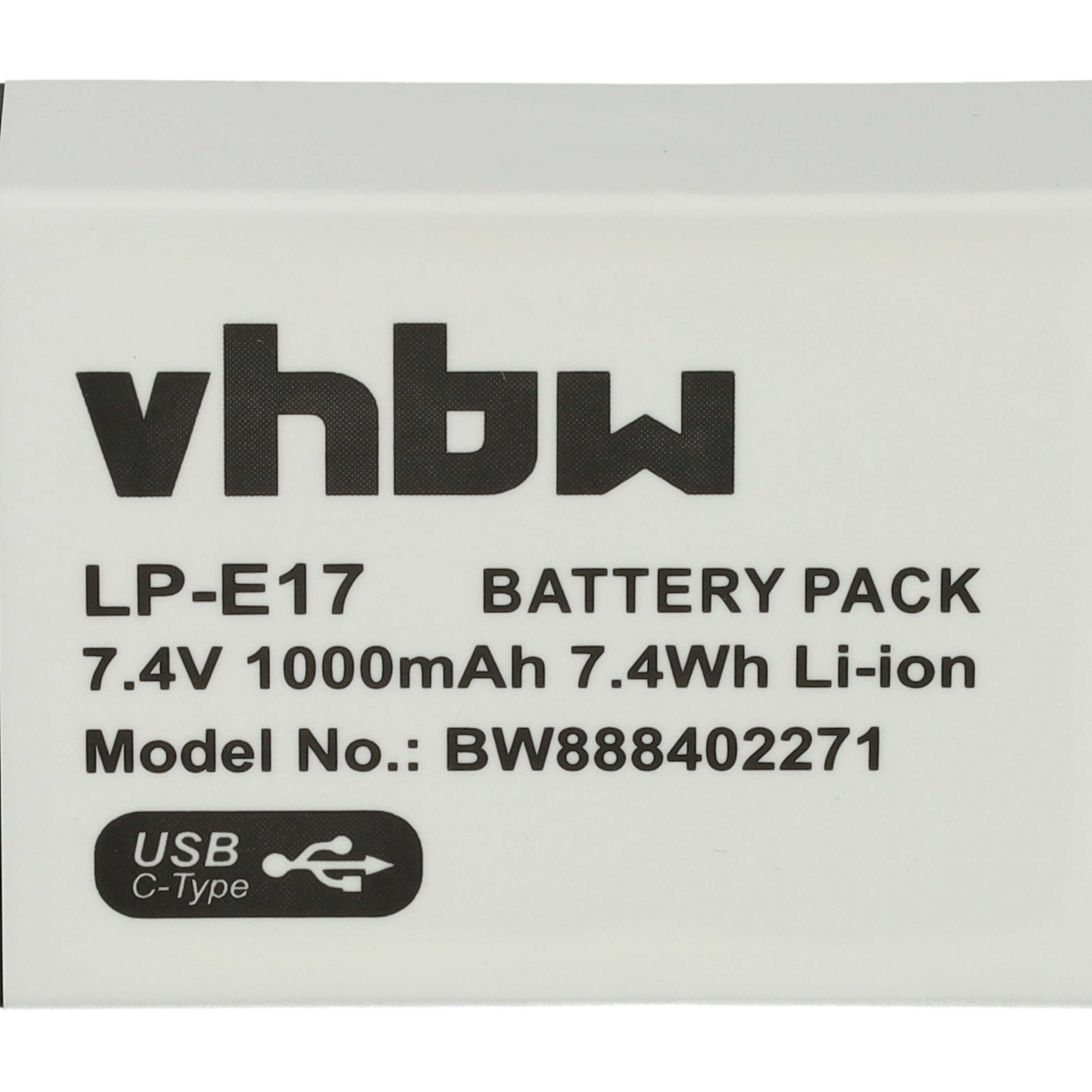 Batería reemplaza Canon LP-E17 para cámara Saramonic - 1000 mAh 7,4 V Li-Ion, con clavija (h) USB C