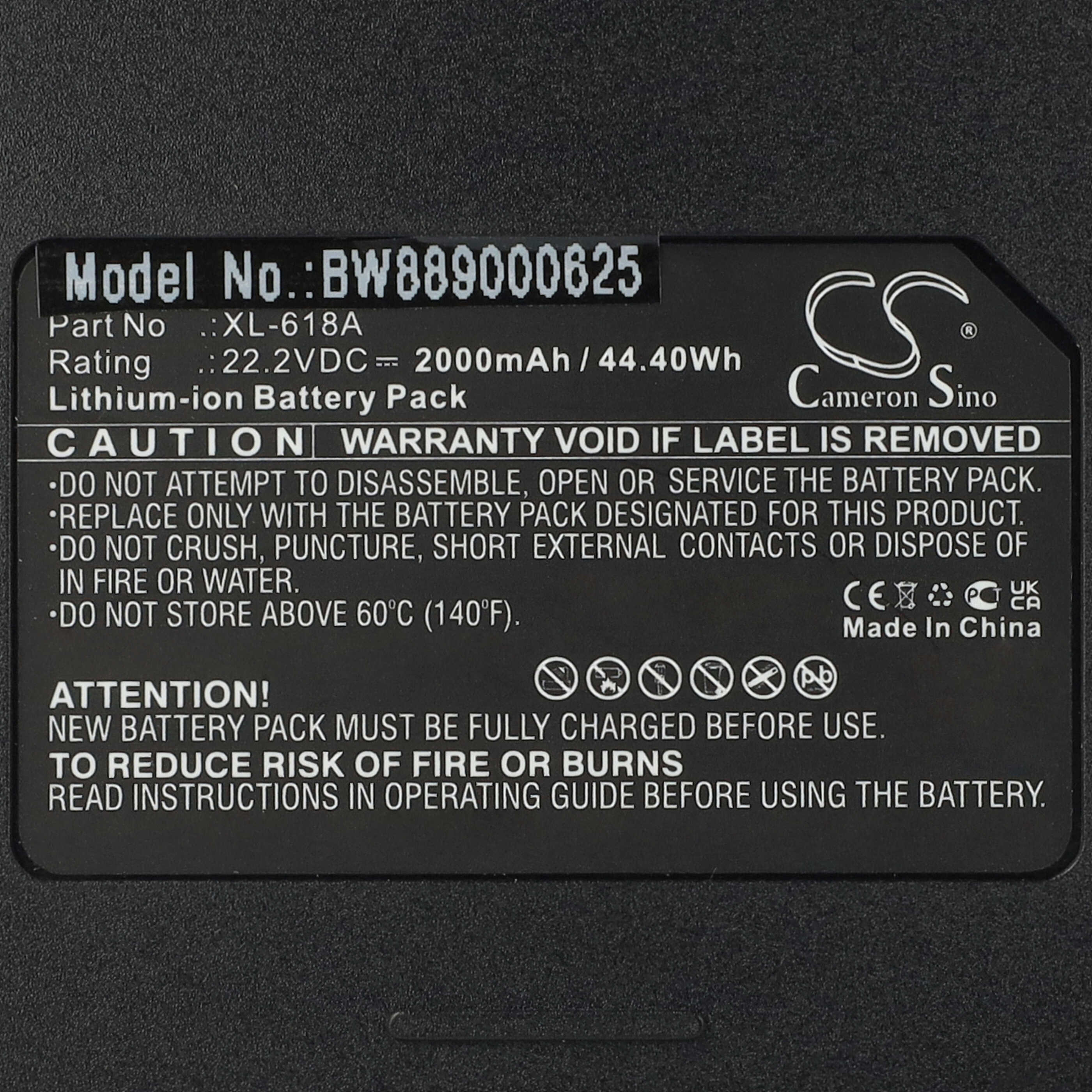 Batterie remplace Moosoo XL-618A pour aspirateur - 2000mAh 22,2V Li-ion