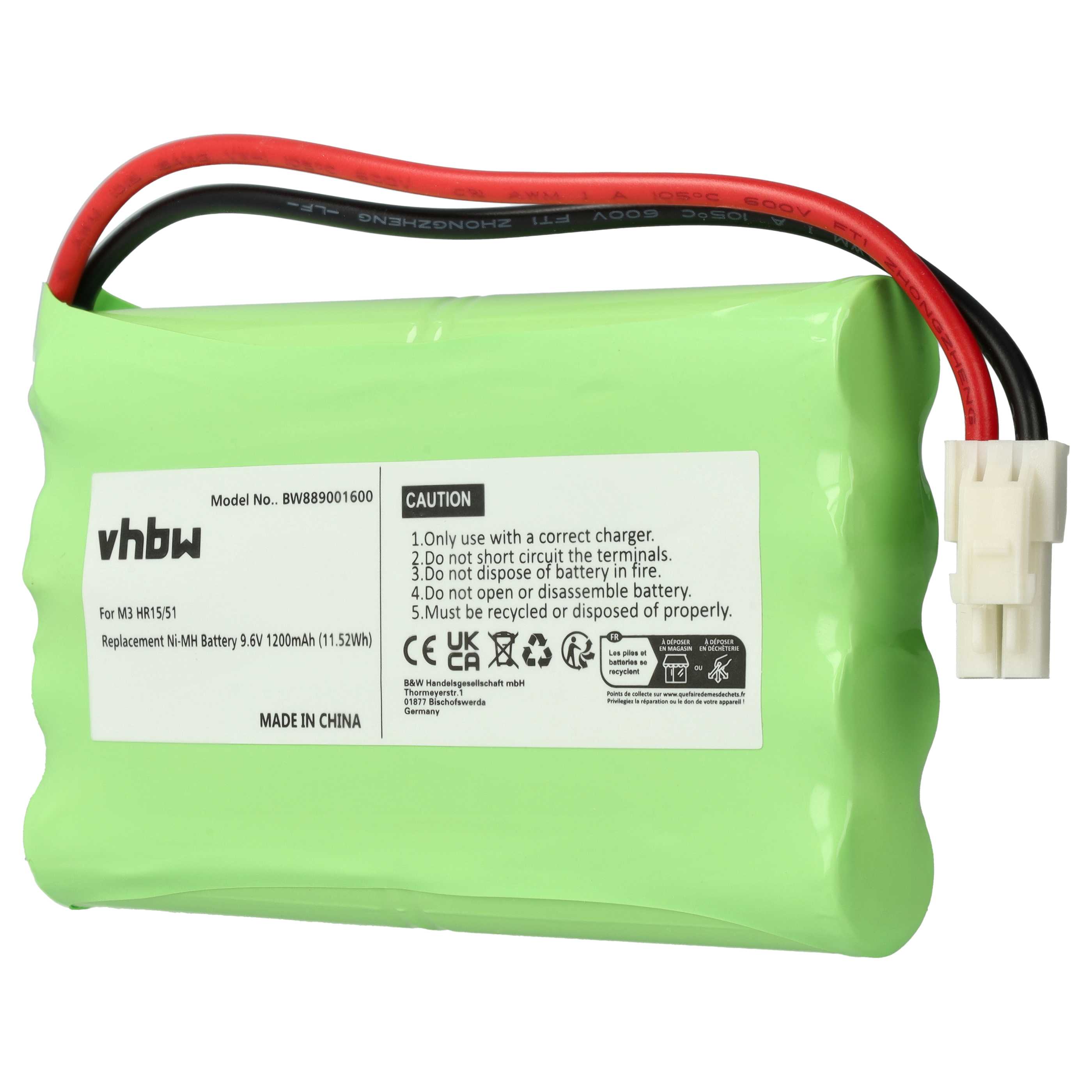 Batería reemplaza Polargos S1512 para diversos dispositivos (1200 mAh, 9,6 V, NiMH)