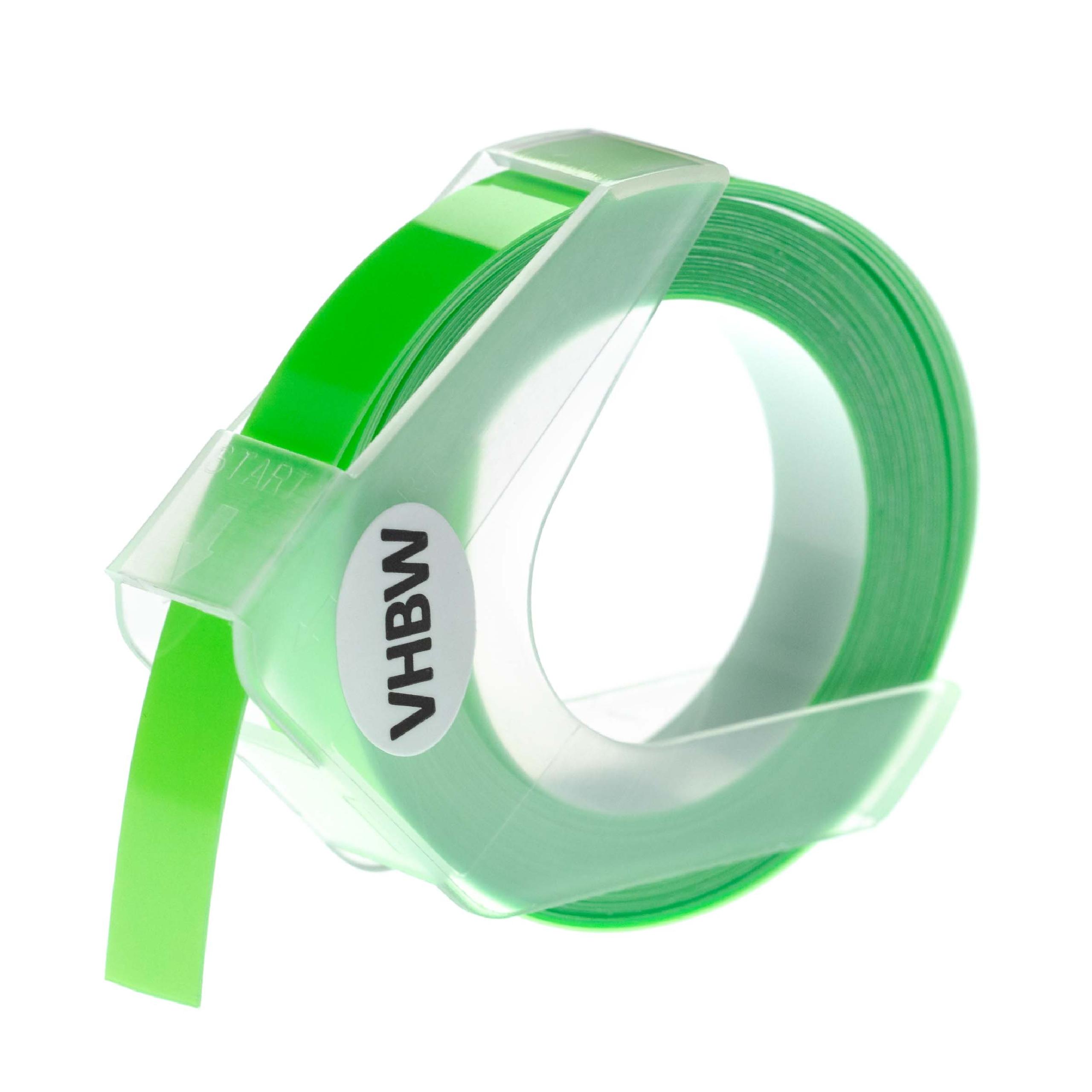 Cassette à ruban, gaufrage relief remplace Dymo S0898290, 0898290 - 9mm lettrage Blanc ruban Vert fluo