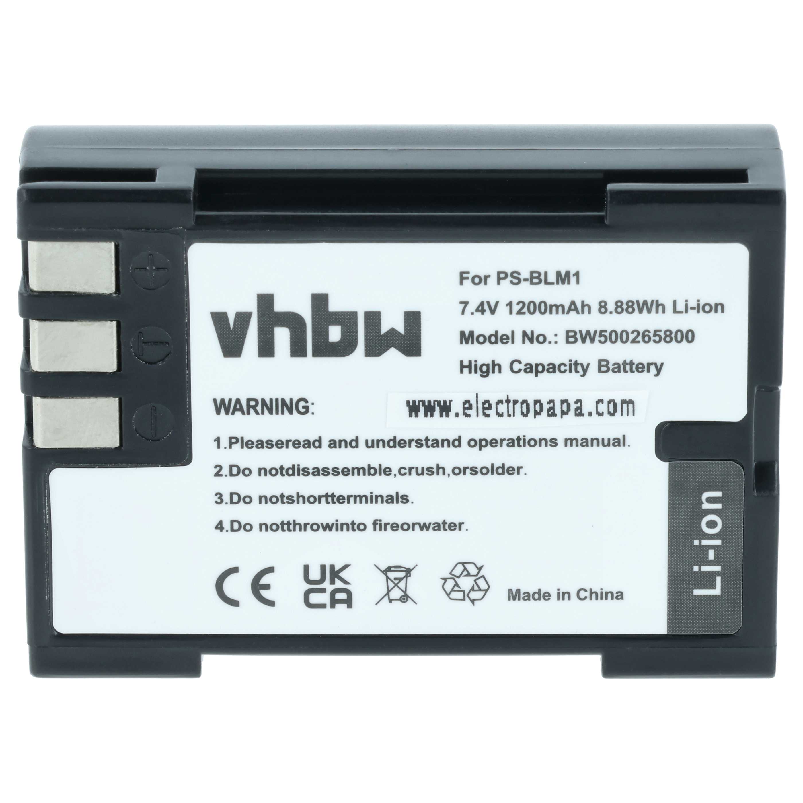 3x Battery replaces Olympus PS-BLM1 - 1200mAh, 7.2V, Li-Ion