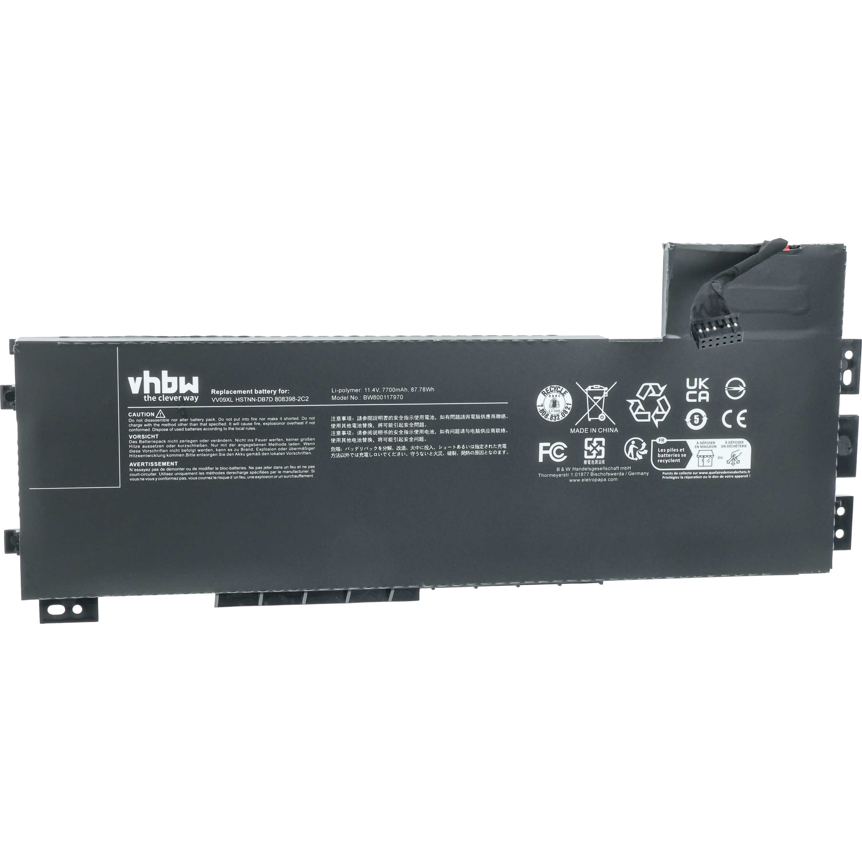 Akumulator do laptopa zamiennik HP 808398-2C1, 808398-2B1, 808398-2B2 - 7700 mAh 11,4 V LiPo, czarny