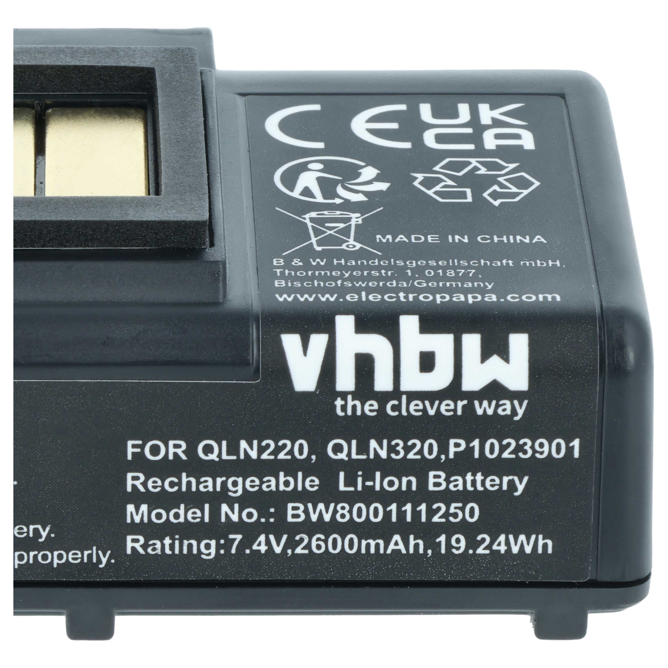 Printer 2x Battery replaces Zebra AT16004, BTRY-MPP-34MA1-01, BTRY-MPP-34MAHC1-01 - 2600 mAh 7.4 V Li-Ion