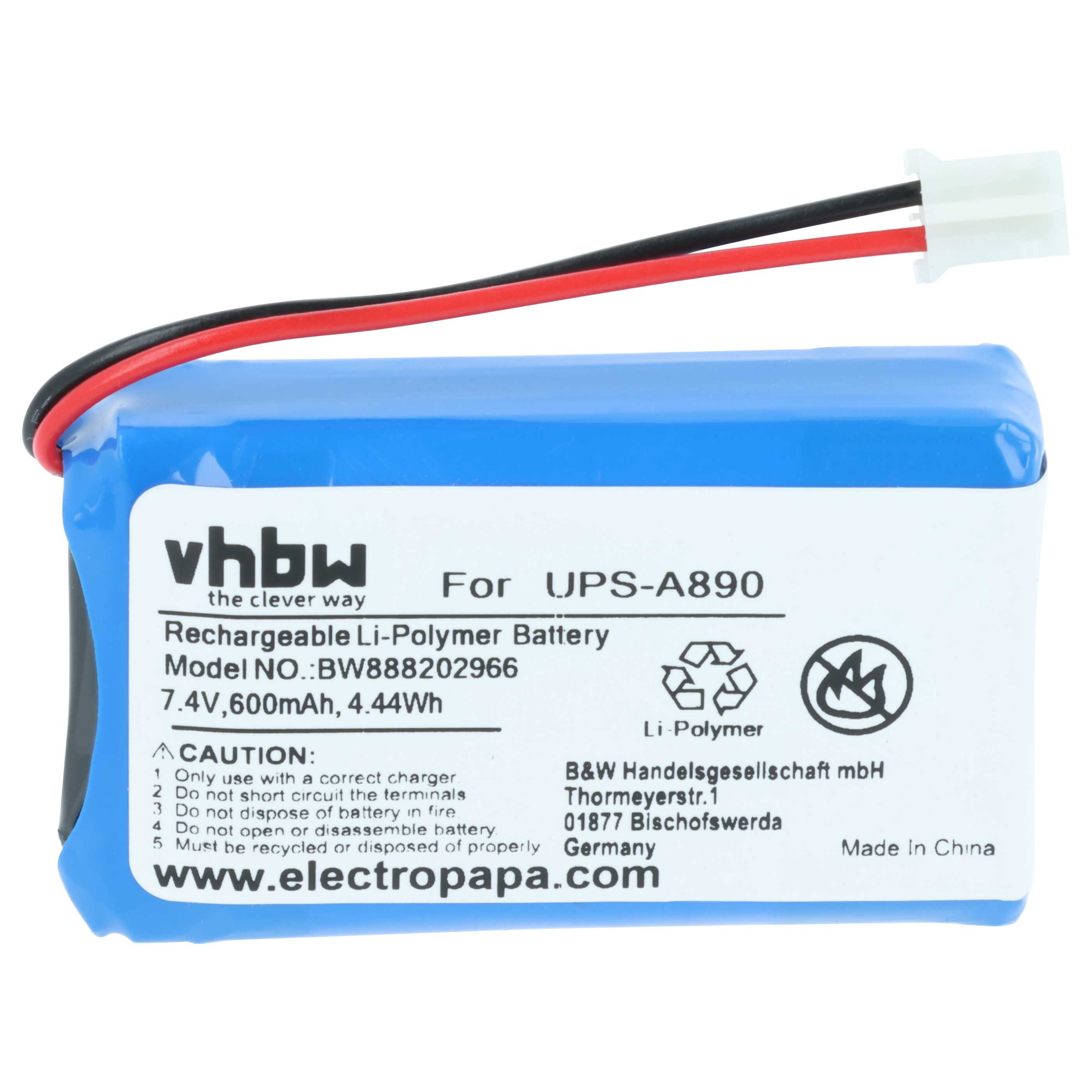 Batería reemplaza Chuango UPS-A890 para instalación alarma - 600 mAh 7,4 V Li-poli