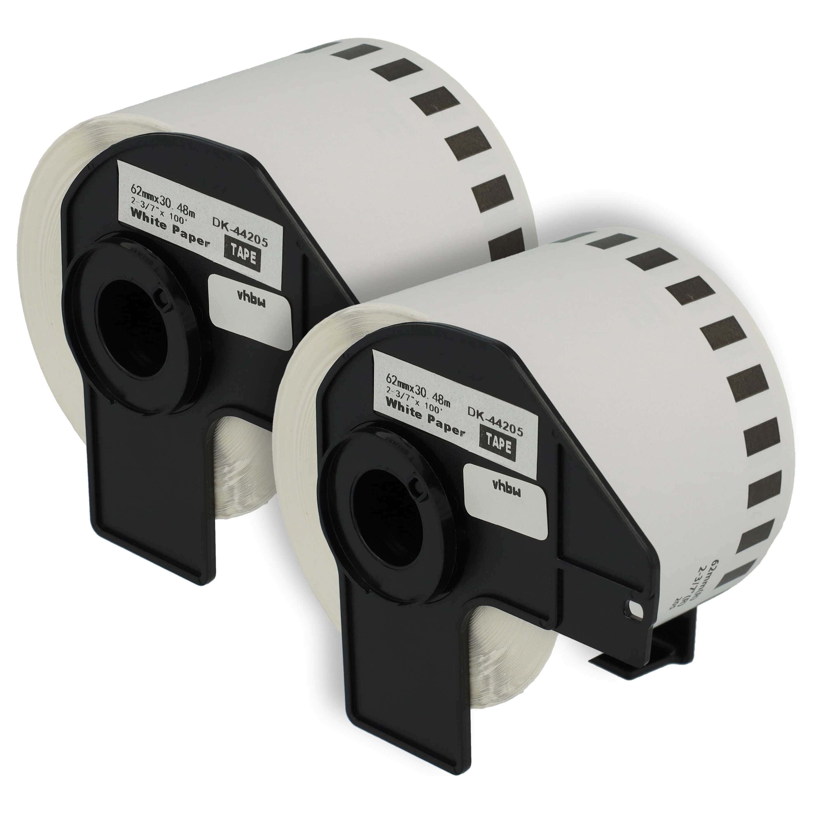 2x Label Roll replaces Brother DK-44205 Labeller - Premium 62 mm x 30.48 m + Holder