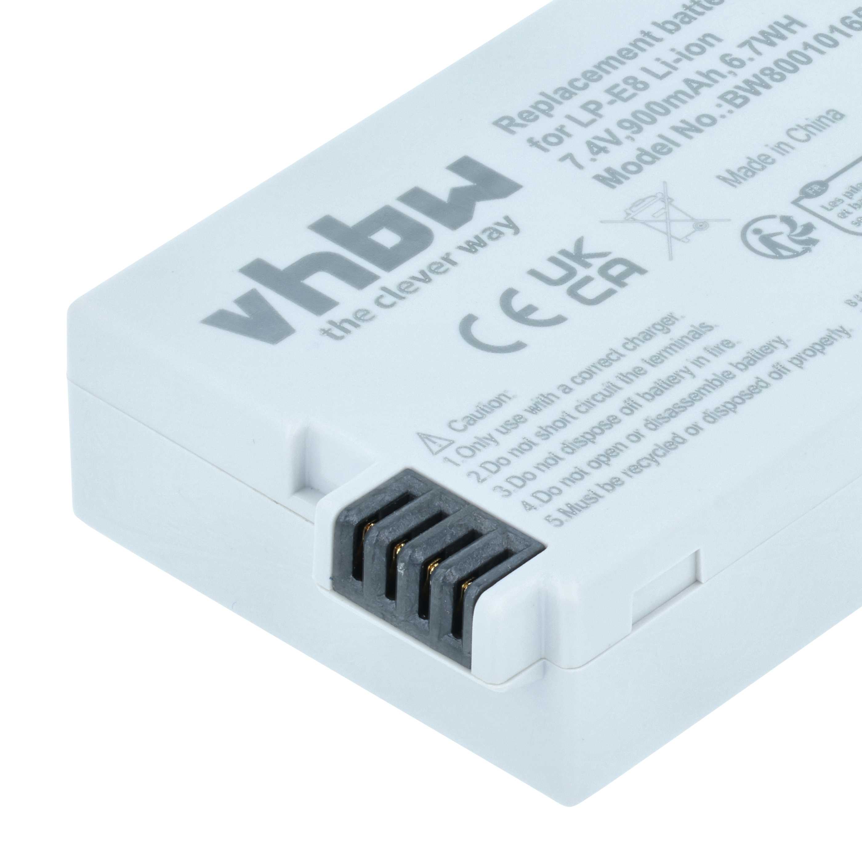 3x Battery replaces Canon LP-E8 - 900mAh, 7.2V, Li-Ion