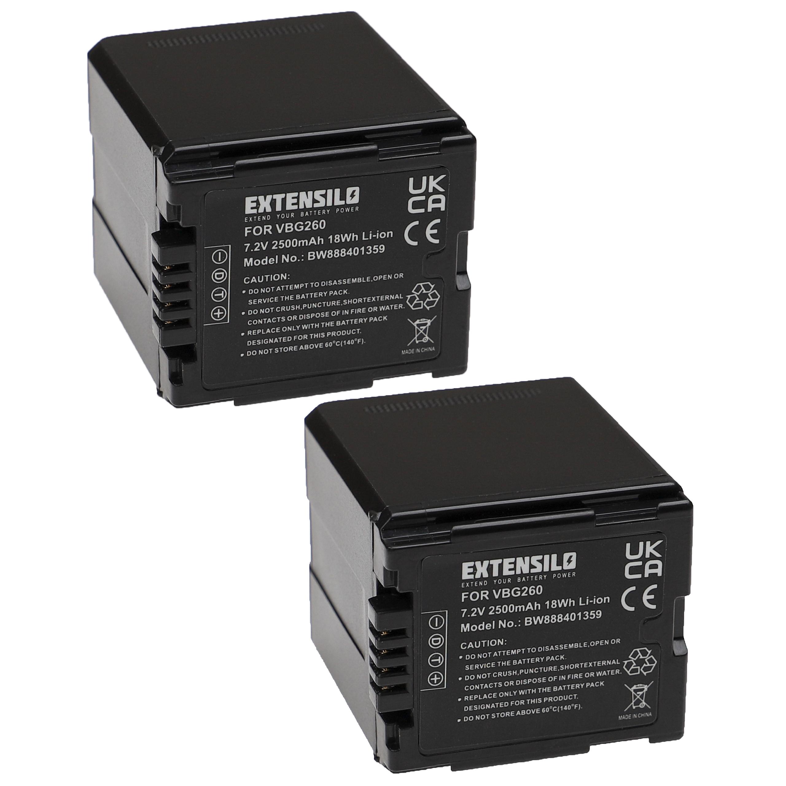 Videocamera Battery (2 Units) Replacement for Panasonic VW-VBG260 - 2500mAh  7.2V Li-Ion