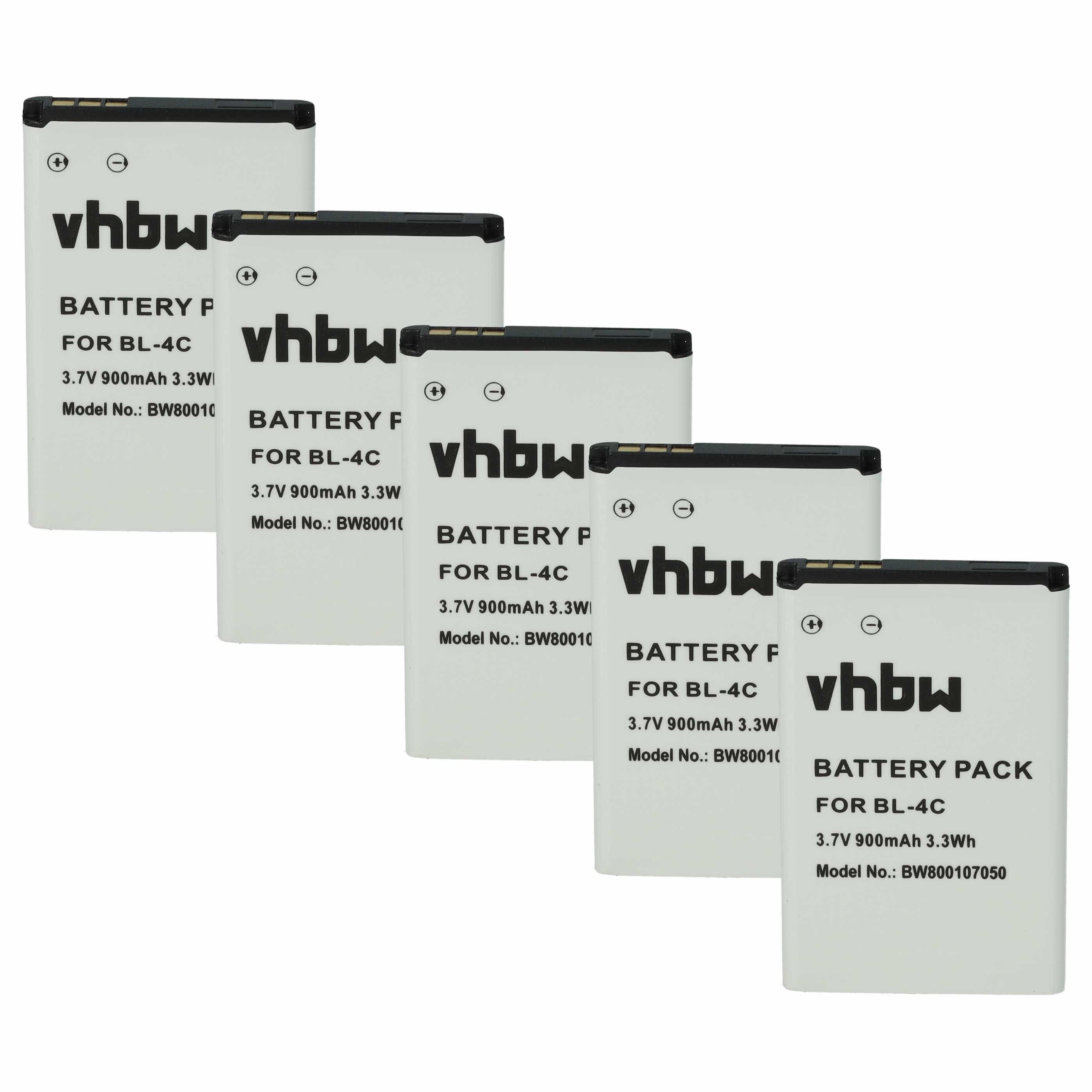 5x Akumulator do telefonu smartfona zamiennik BBK BL-4C - 900 mAh 3,7 V Li-Ion
