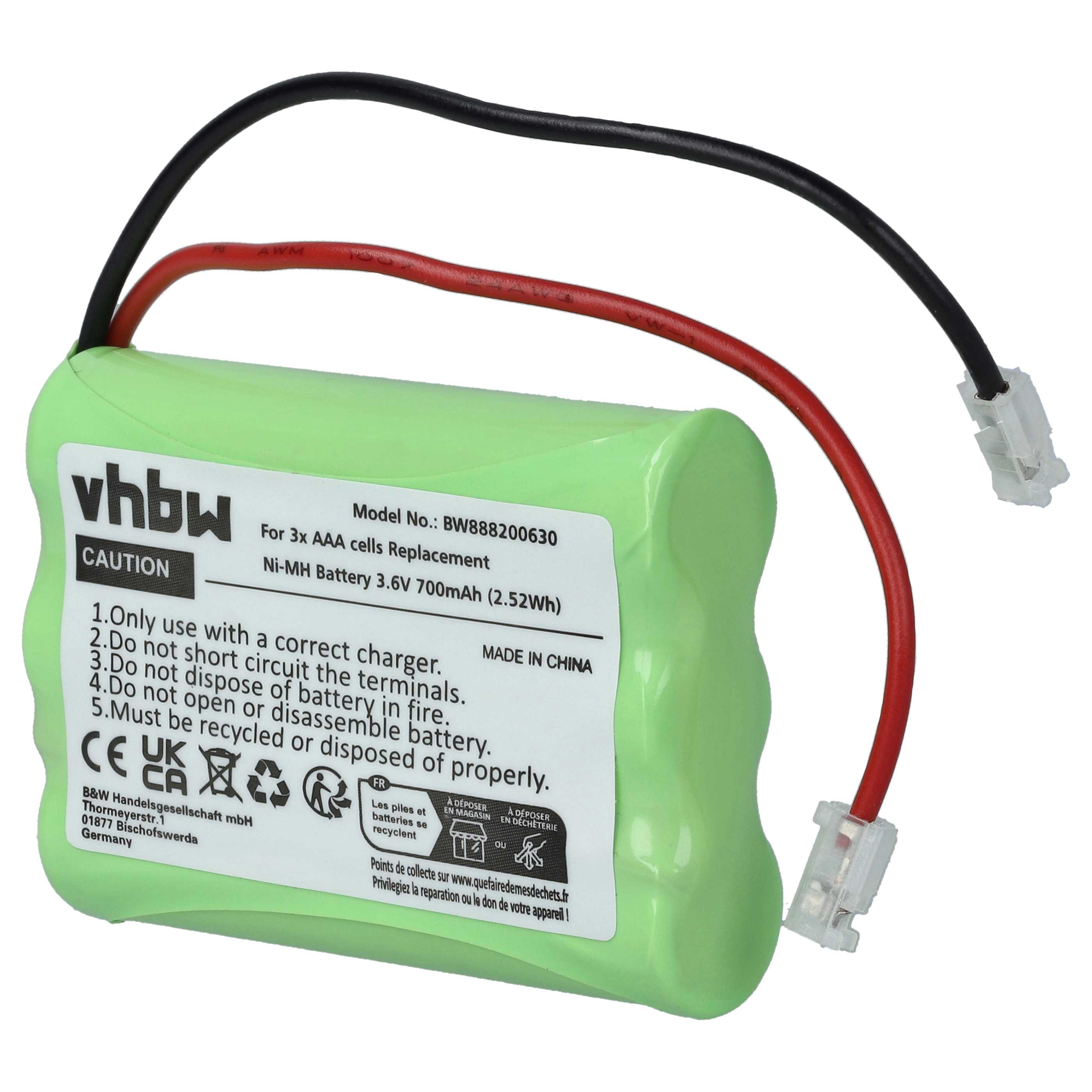 Batería para universal para diversos dispositivos - 700mAh 3,6V NiMH, 3x celdas, tipo AAA, Micro, HR03