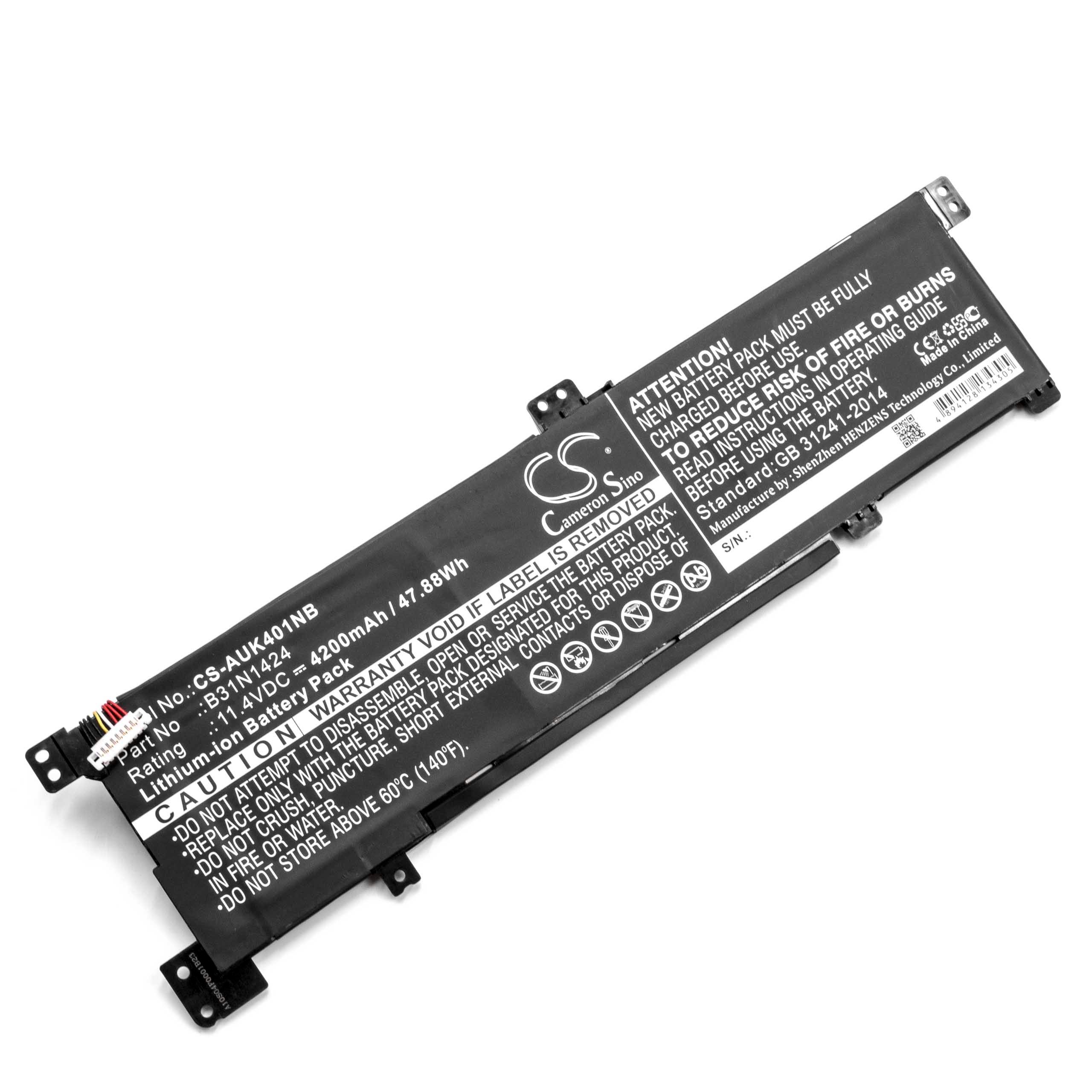 Batería reemplaza Asus 0B200-01390000, B31N1424 para notebook Asus - 4200 mAh 11,4 V Li-Ion
