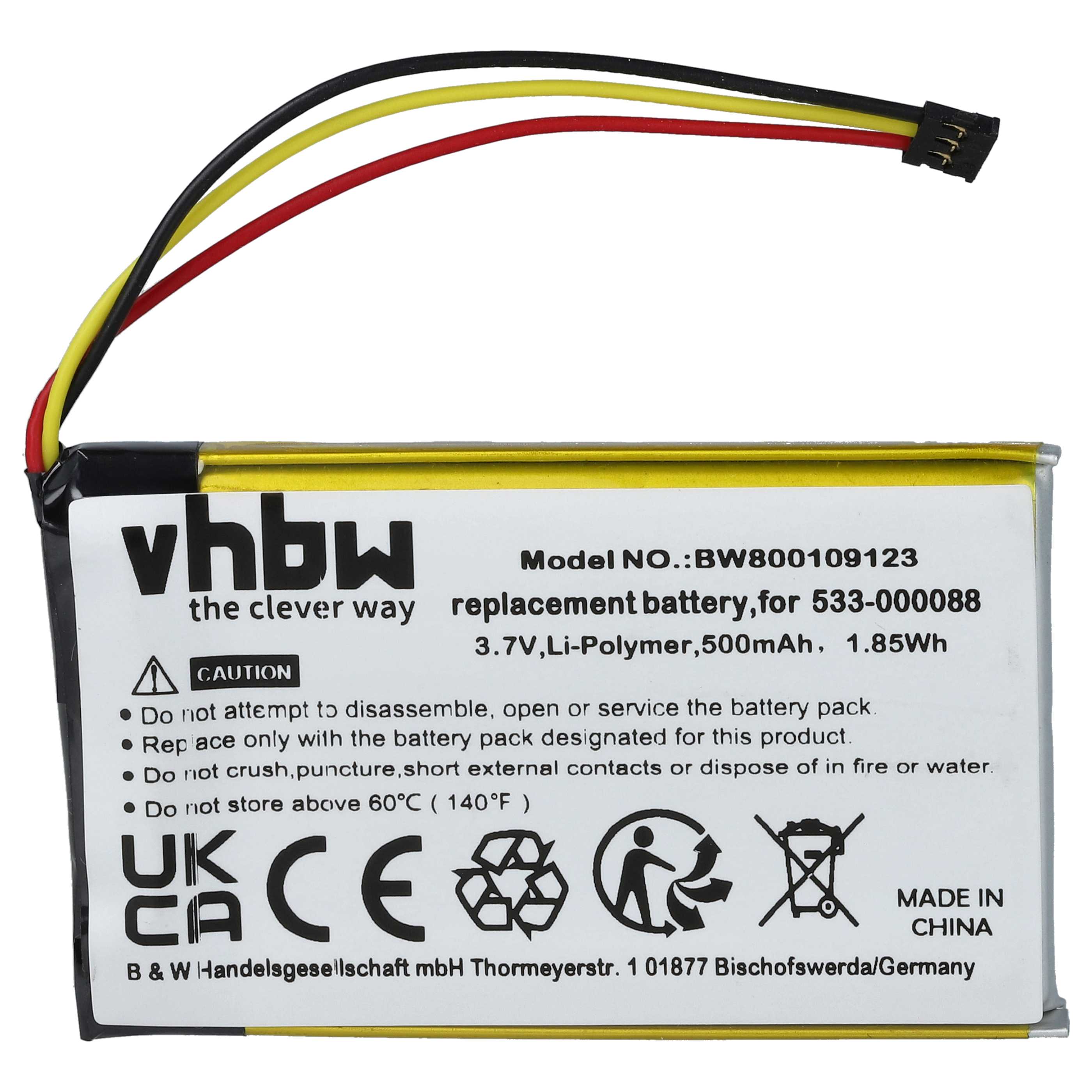 Wireless Touchpad Battery replaces Logitech 1506, 1412 - 500 mAh 3.7 V Li-polymer + Black Connector