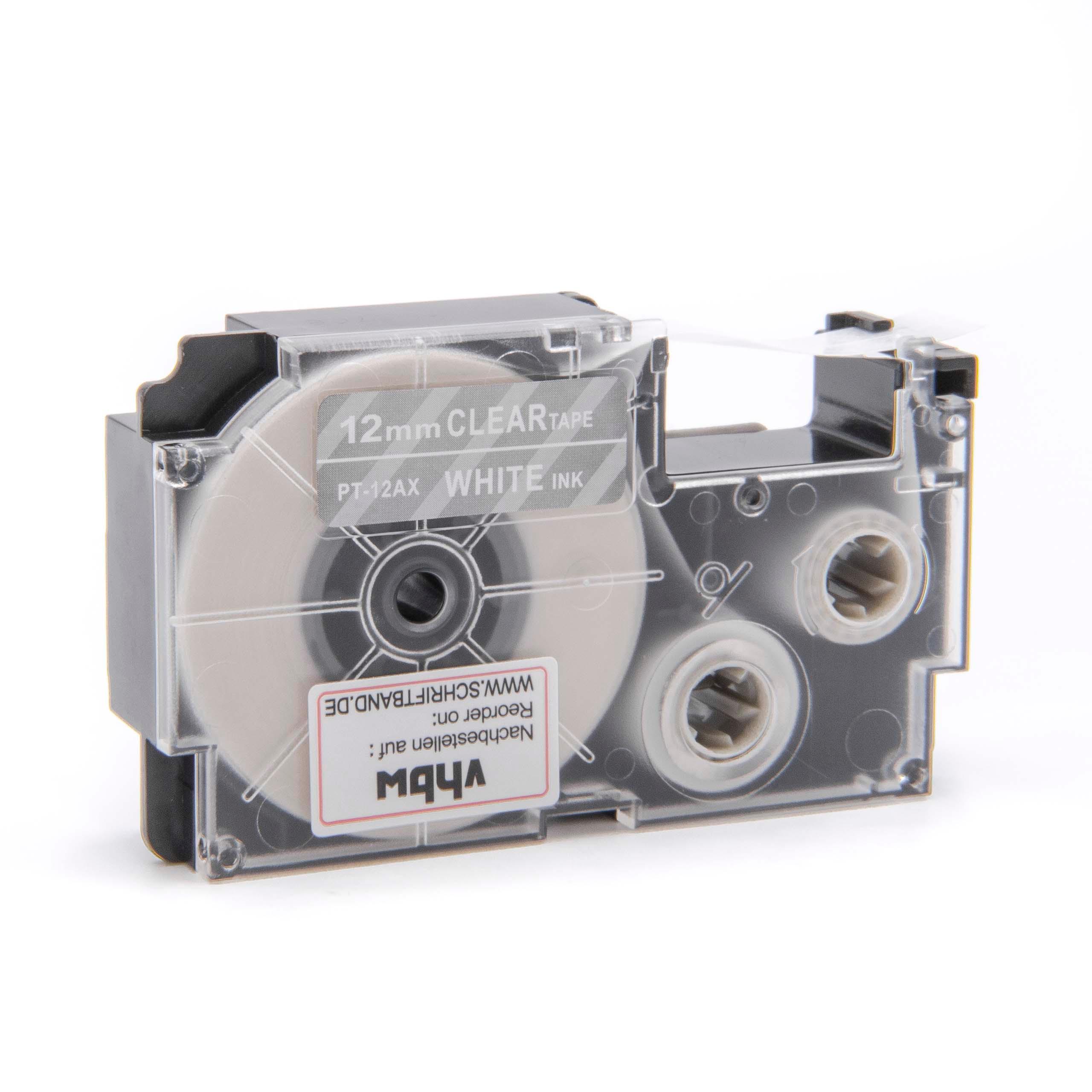 Cassetta nastro sostituisce Casio XR-12AX, XR-12AX1 per etichettatrice Casio 12mm bianco su trasparente