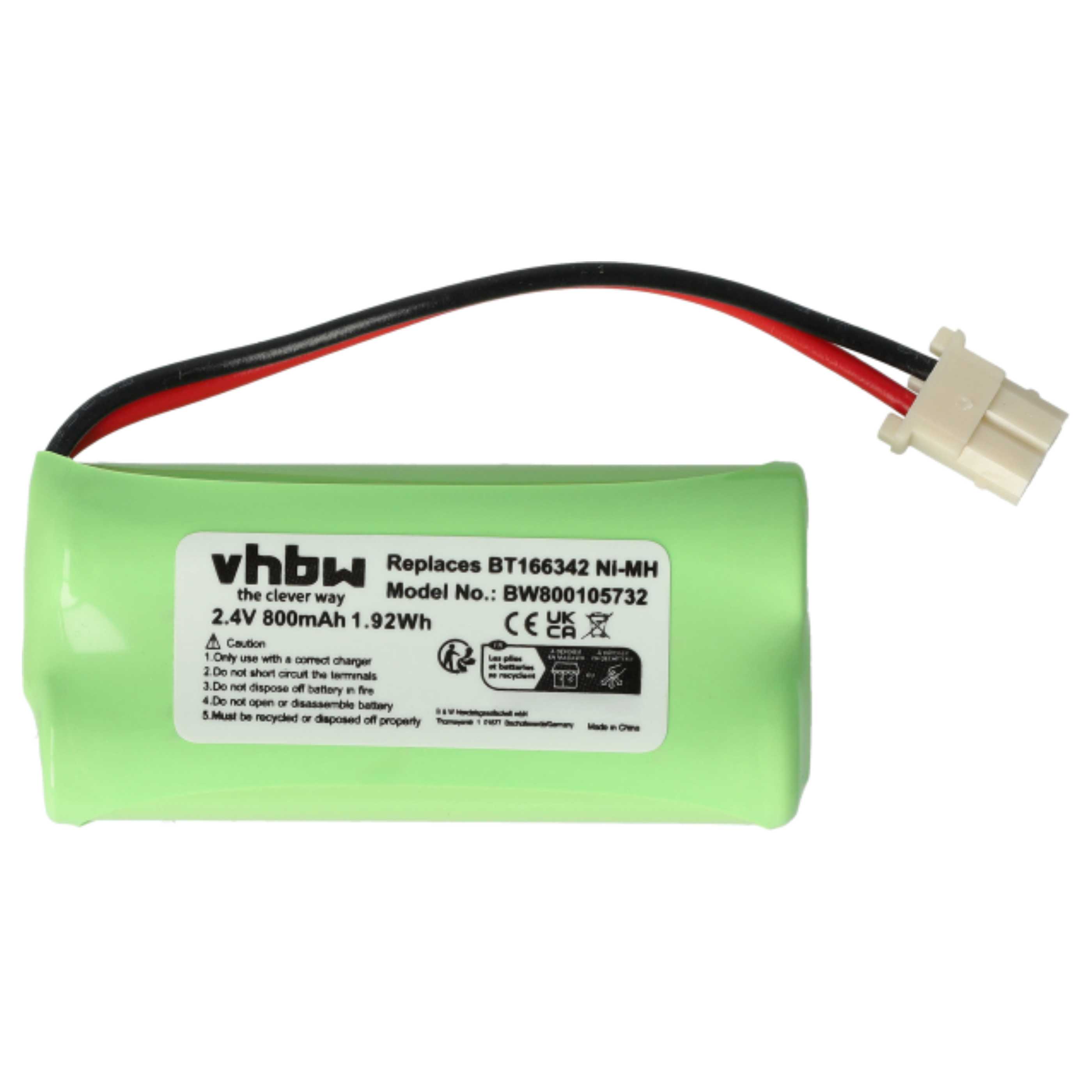 Batterie remplace V-Tech BT166342, 43AAA70PS2, BT266342 pour moniteur bébé - 800mAh 2,4V NiMH