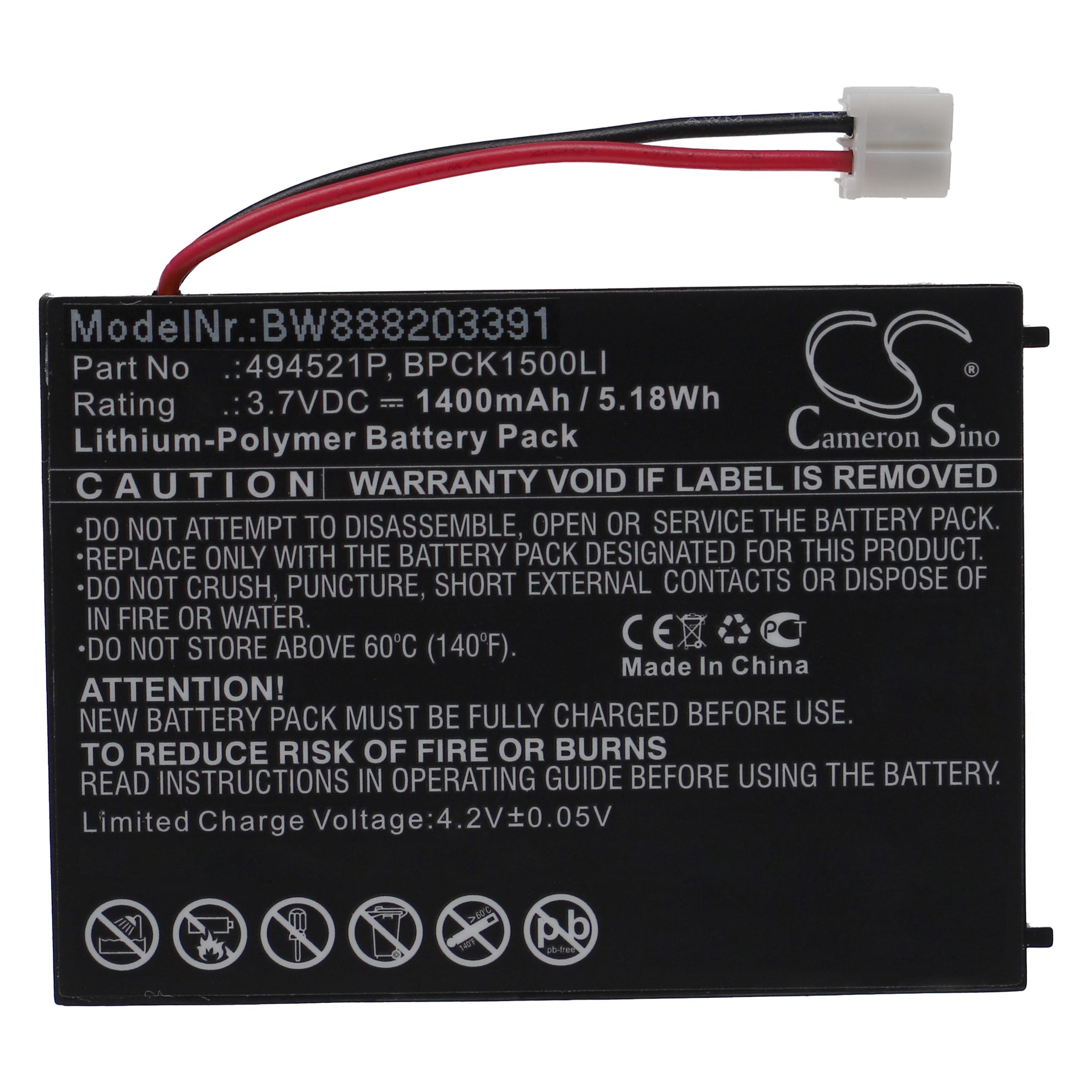 Baby Monitor Battery Replacement for Audioline 494521P, BPCK1500LI, 494251P - 1400mAh 3.7V Li-polymer