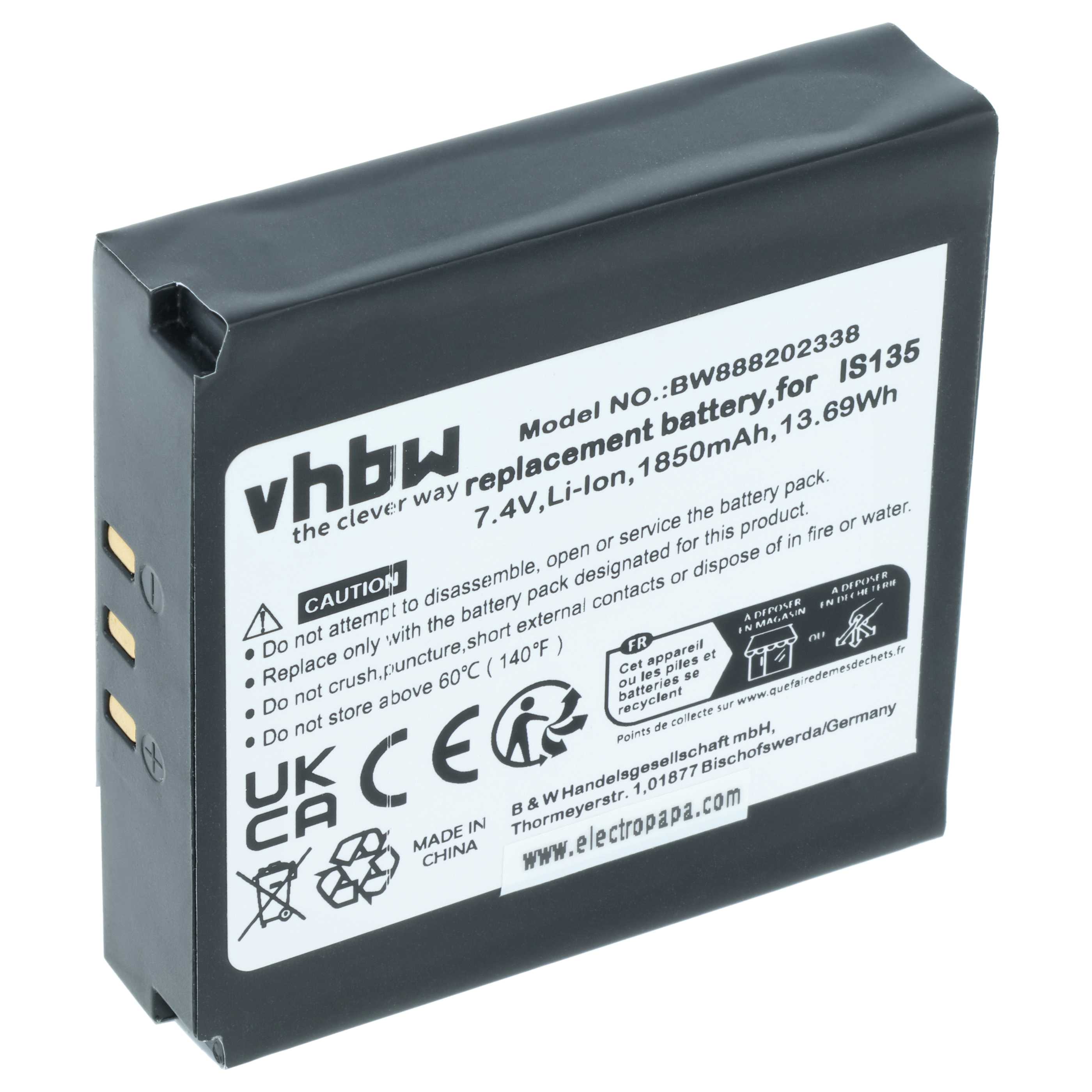 Batterie remplace Pax IS135, 25B1001 pour scanner de code-barre Pax - 1850mAh 7,4V