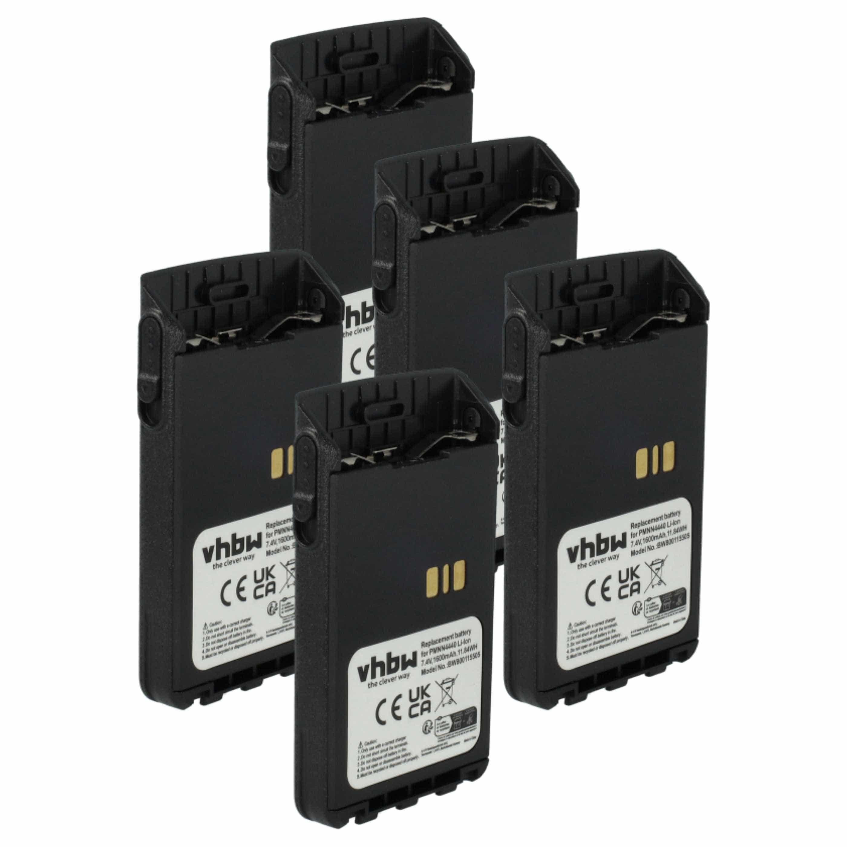 Radio 5x Battery replaces Motorola PMNN4511A, PMNN4440, PMNN4502A, PMNN4440AR - 1600 mAh 7.4 V Li-Ion
