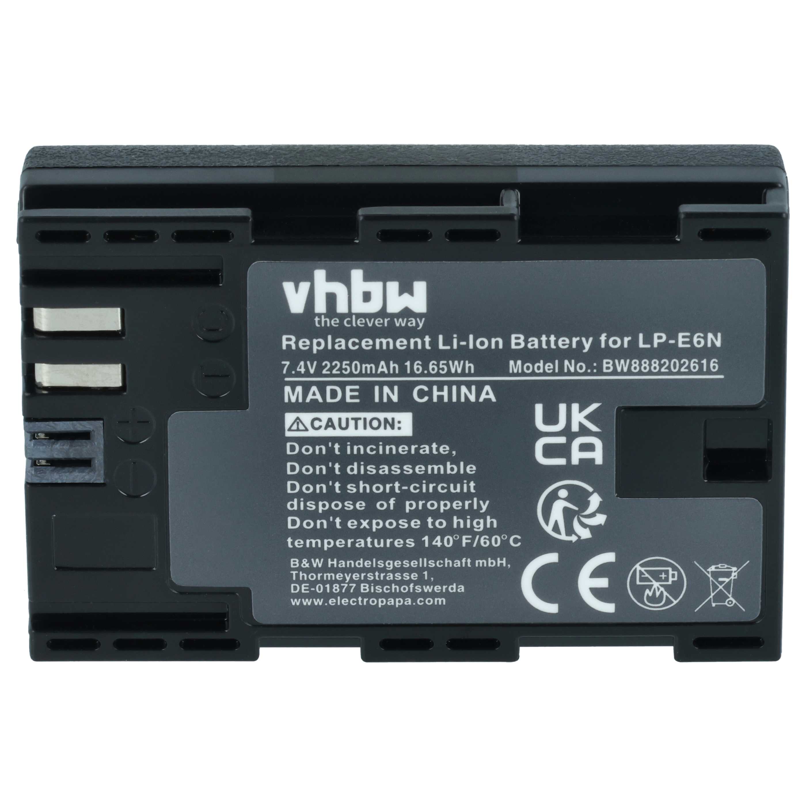 Kamera-Akku (2 Stück) als Ersatz für Canon LP-E6N für Blackmagic - 2250mAh 7,4V Li-Ion mit Infochip