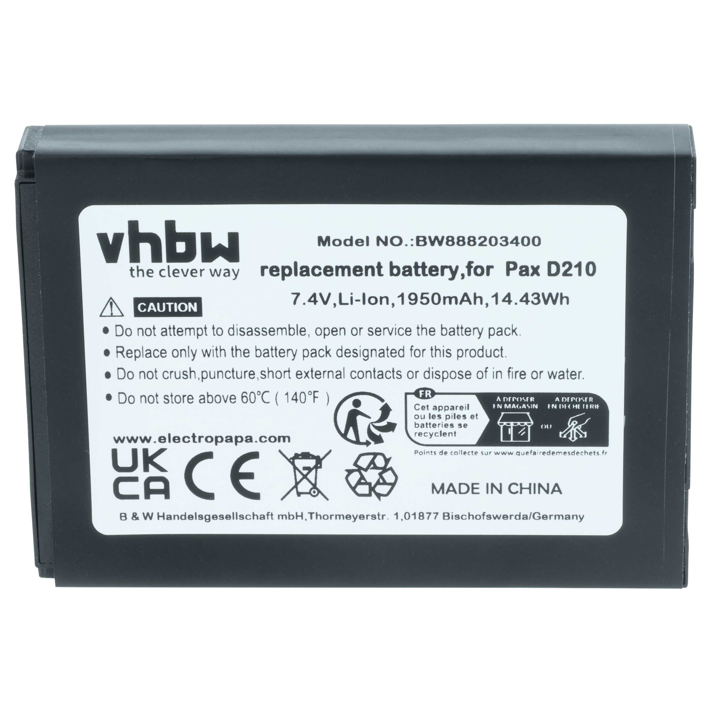 Batería reemplaza Pax IS524, IS133 para escáner código de barras (1750 mAh, 7,4 V, Li-Ion)