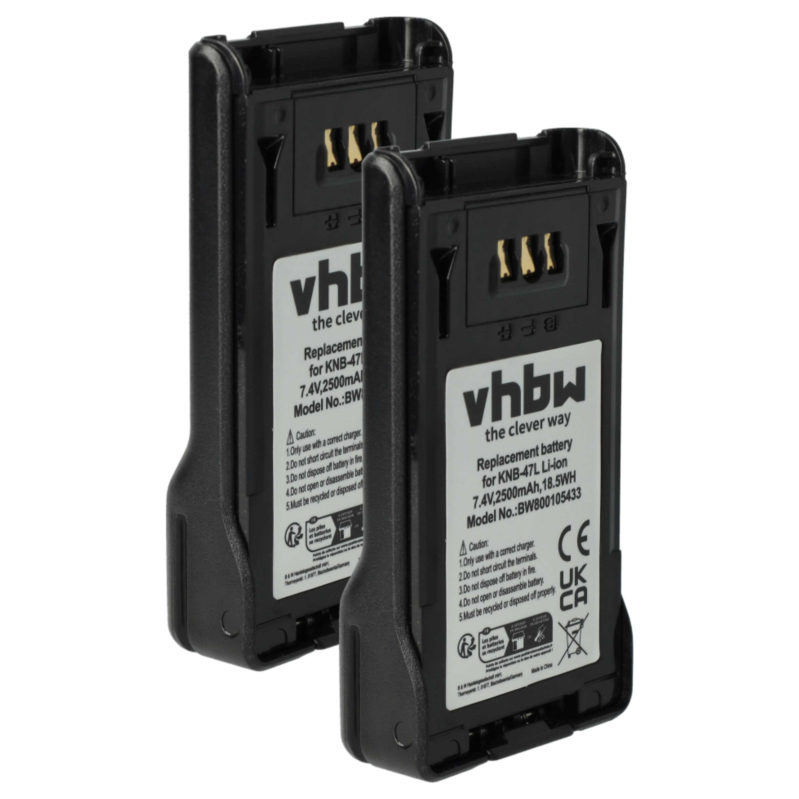 Radio 2x Battery replaces Kenwood KNB-47L, KNB-50NC, KNB-48L, KNB-48, KNB-47 - 2500 mAh 7.4 V Li-Ion