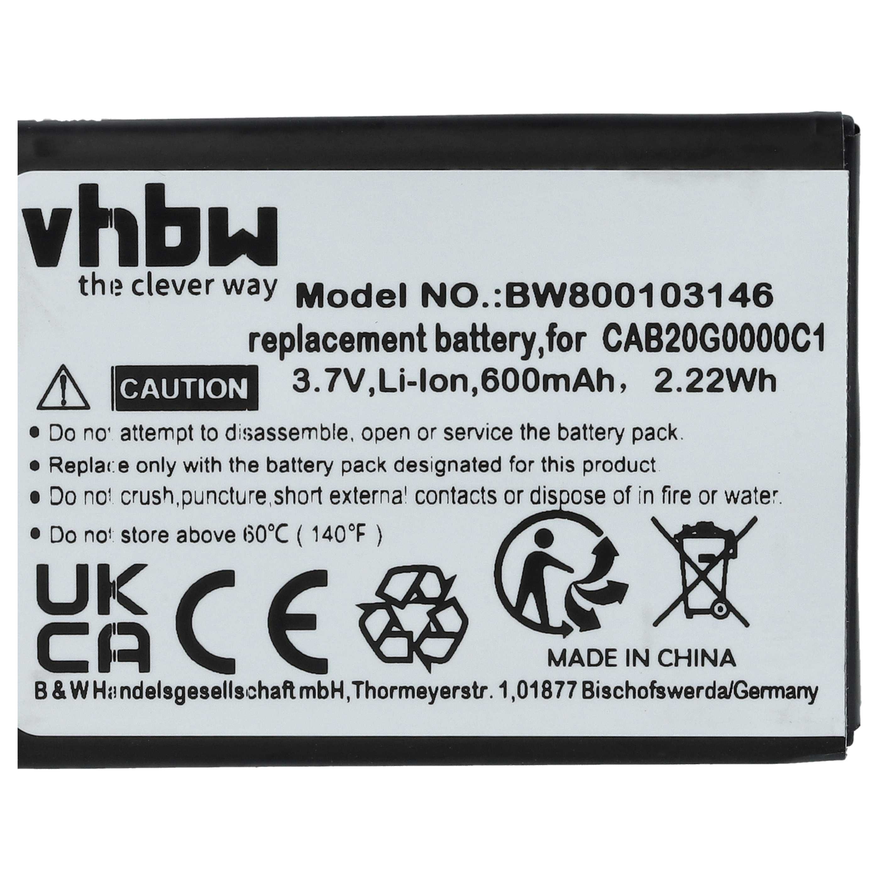 Akku als Ersatz für Alcatel CAB20G0000C1, CAB30B4000C1, CAB3010010C1 - 600mAh 3,7V Li-Ion