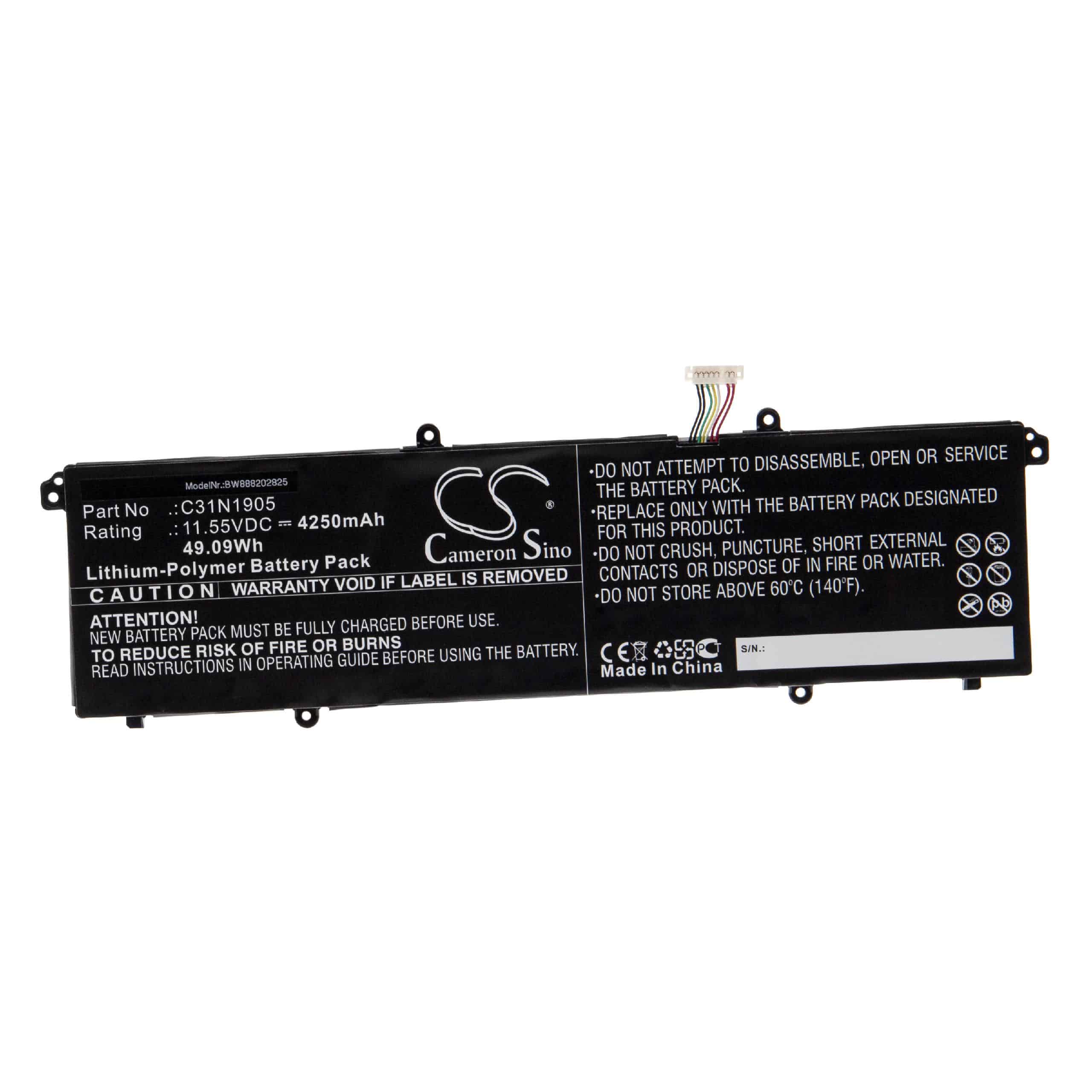Batterie remplace Asus C31N1905, 0B200-03580200 pour ordinateur portable - 4250mAh 11,55V Li-polymère