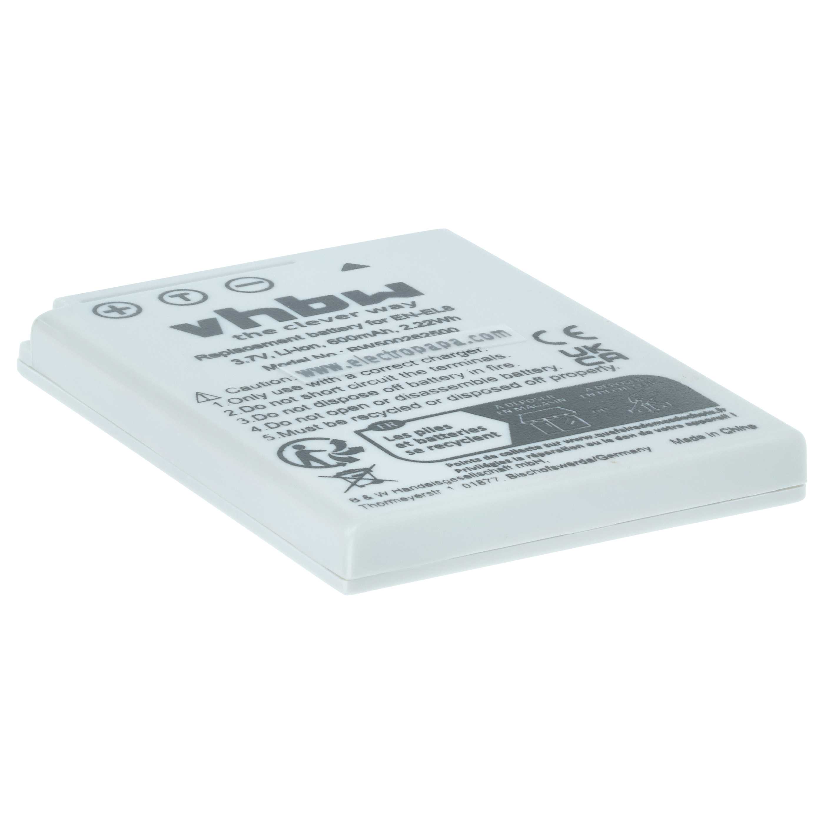 3x Battery replaces Nikon EN-EL8 - 600mAh, 3.6V, Li-Ion