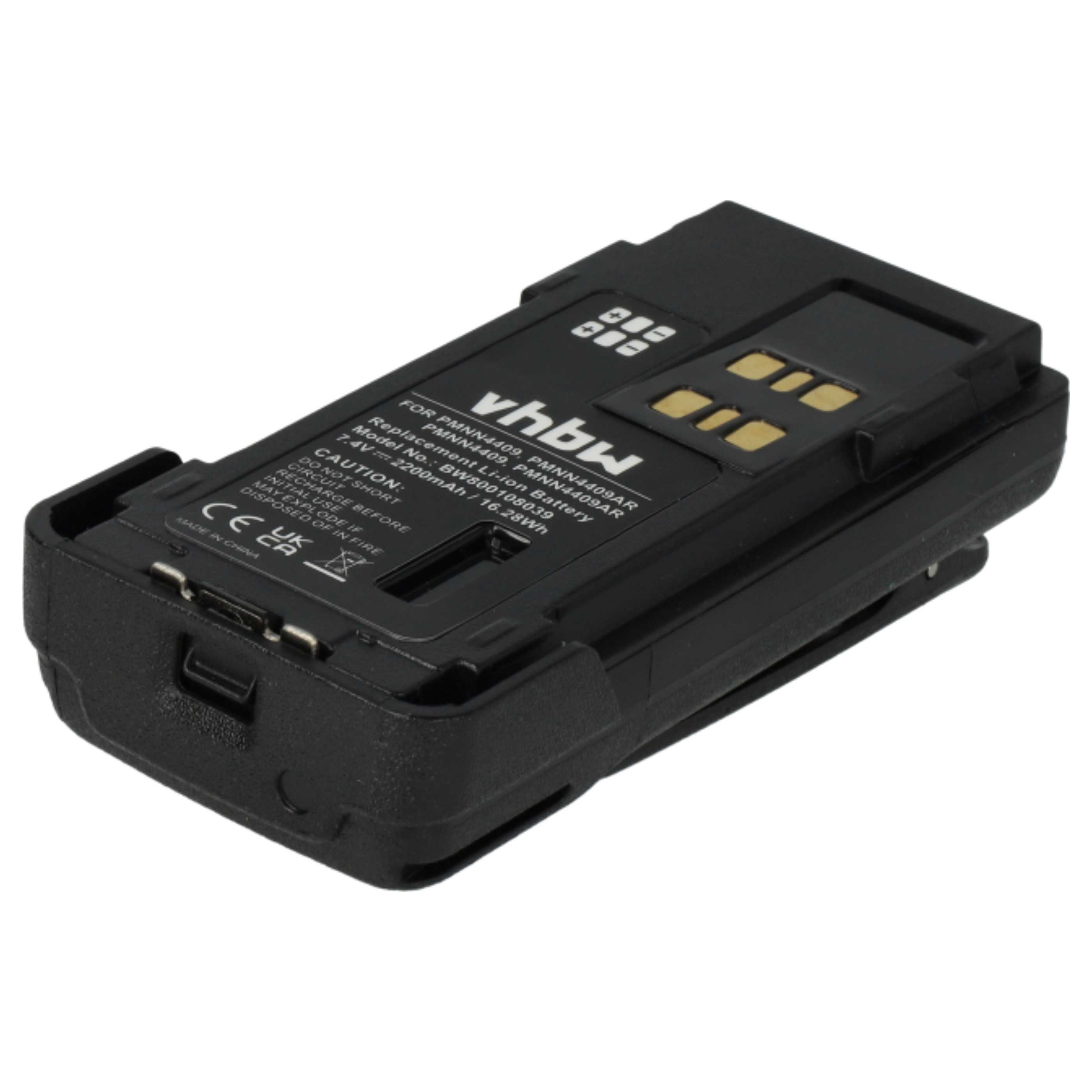 Radio 2x Battery replaces Motorola PMNN4406BR, PMNN4406, PMNN4409 - 2200 mAh 7.4 V Li-Ion + Belt Clip