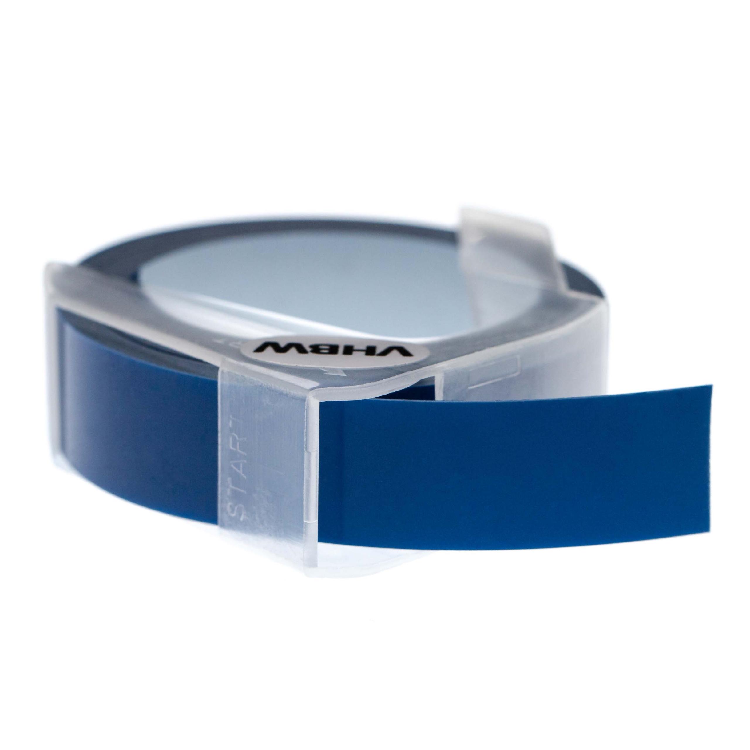 Cassette à ruban, gaufrage relief remplace Dymo 0898142 - 12mm lettrage Blanc ruban Bleu