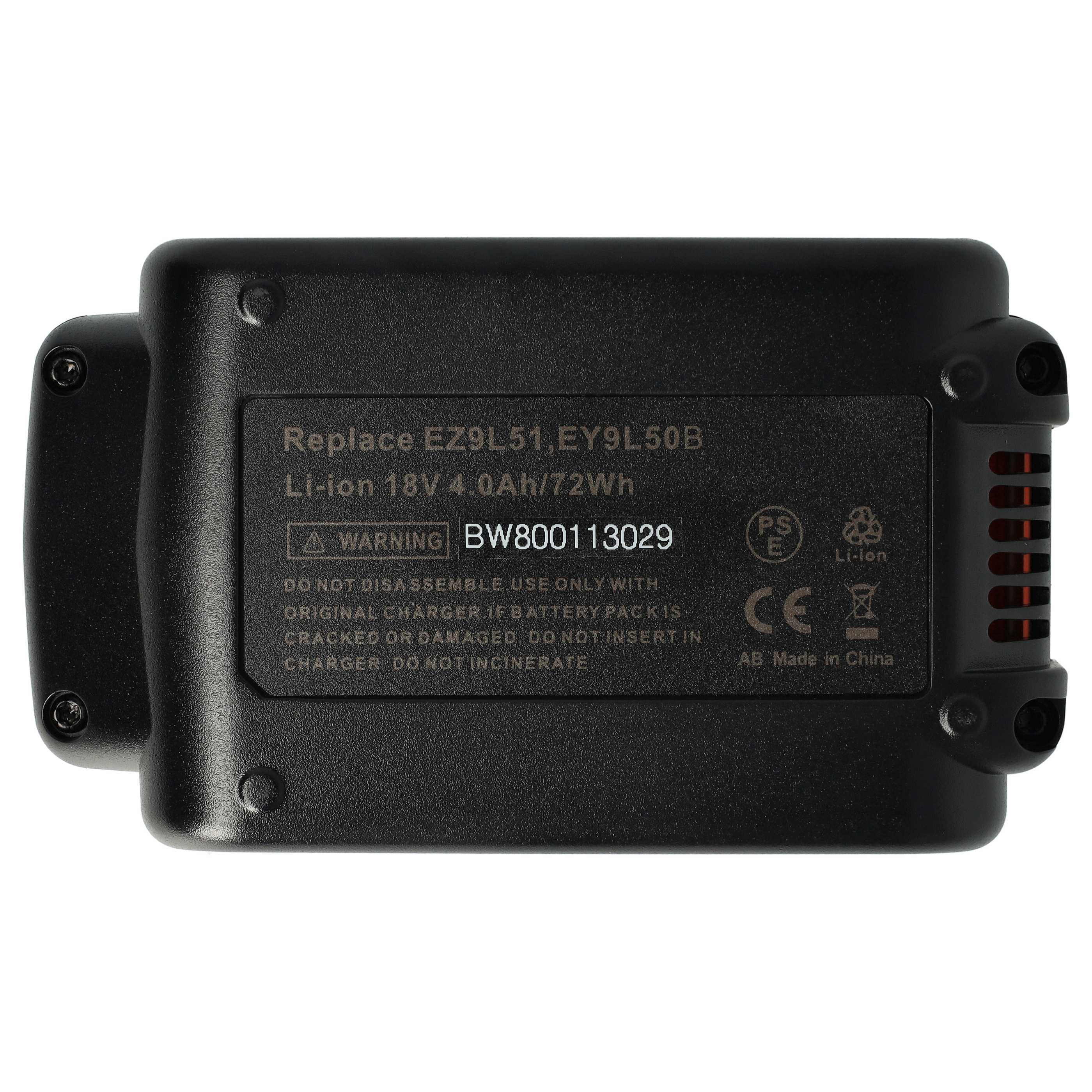 Battery replaces Panasonic EY9L51, EY9L51B, EY9L50, EY9L50B Electric Power Tool - 4000 mAh, 18 V, Li-Ion