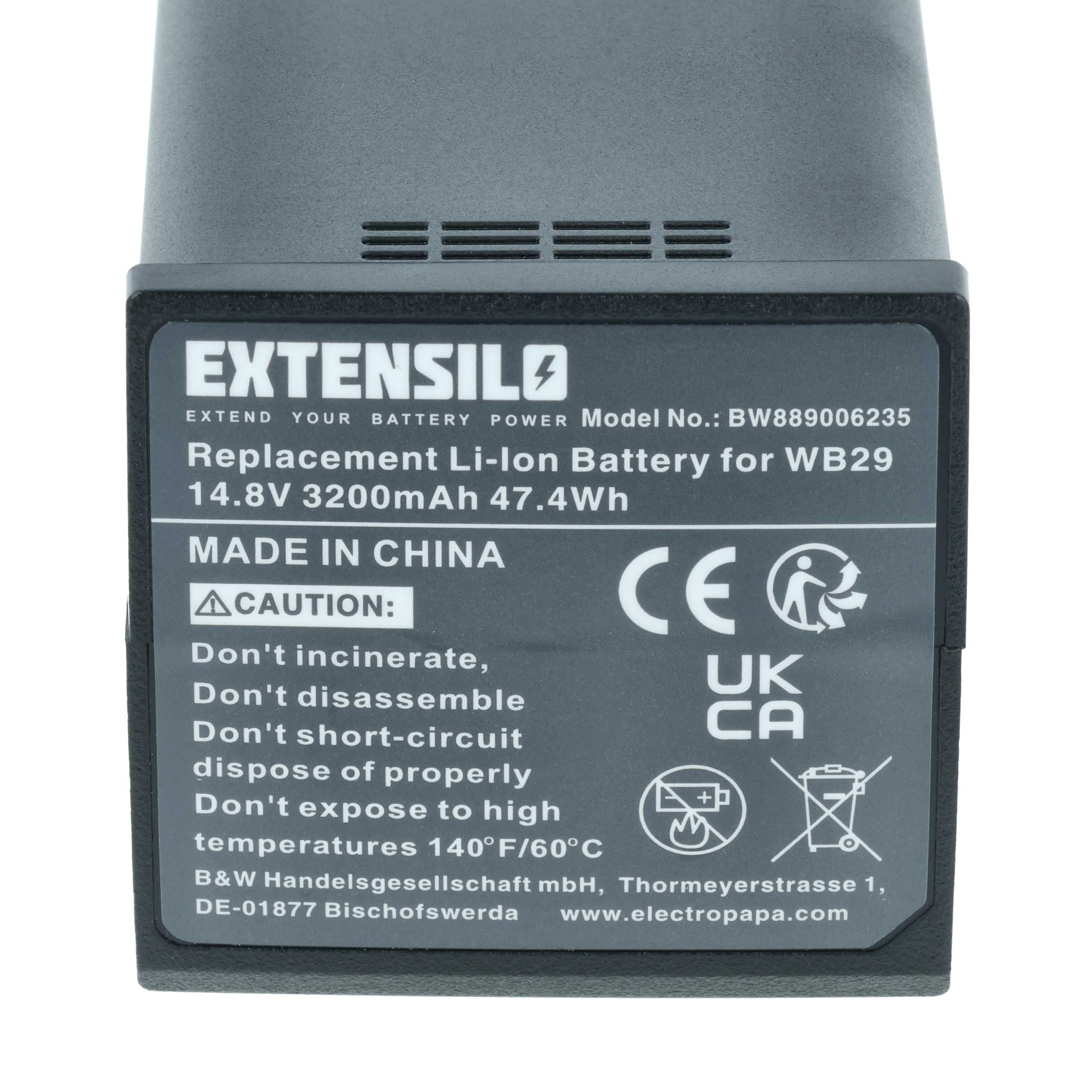 Batteria per flash per fotocamera sostituisce Godox DFB/GDWB29, WB29 - 3200mAh 14,8V Li-Ion