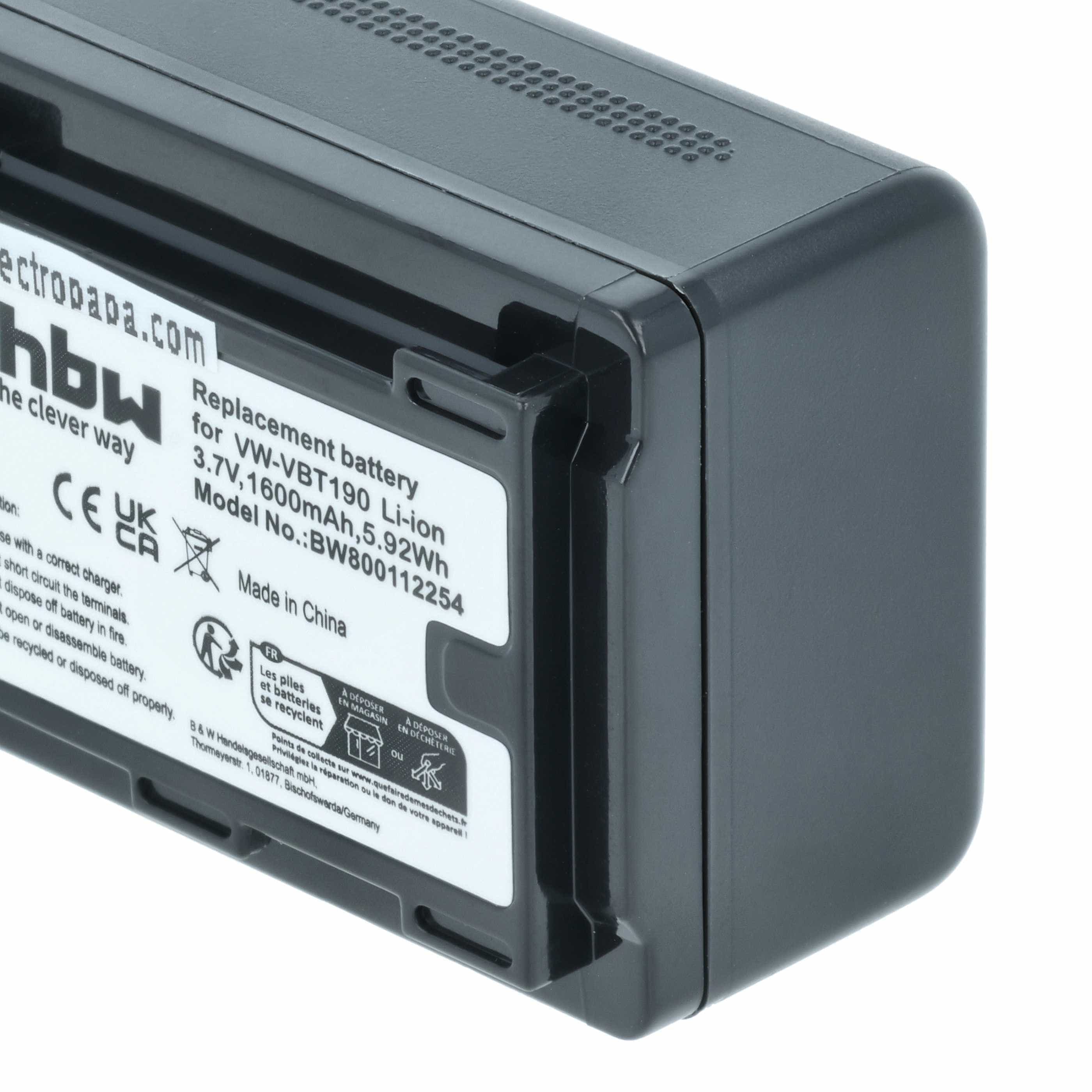 Videocamera 2x Battery replaces Panasonic VW-VBT190 - 1600 mAh 3.6 V Li-Ion