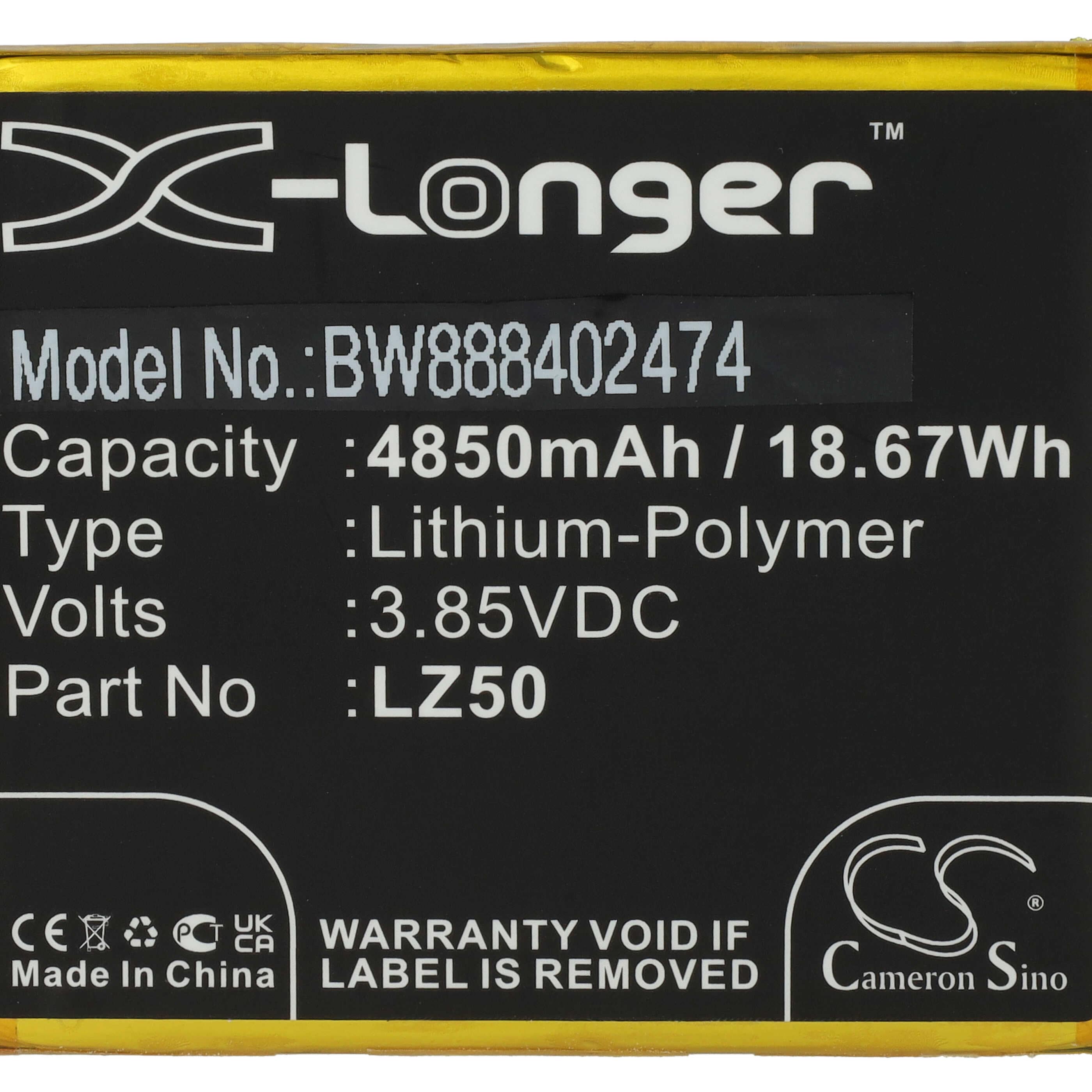 Batterie remplace Motorola LZ50, SB18C74374 pour téléphone portable - 4850mAh, 3,85V, Li-polymère