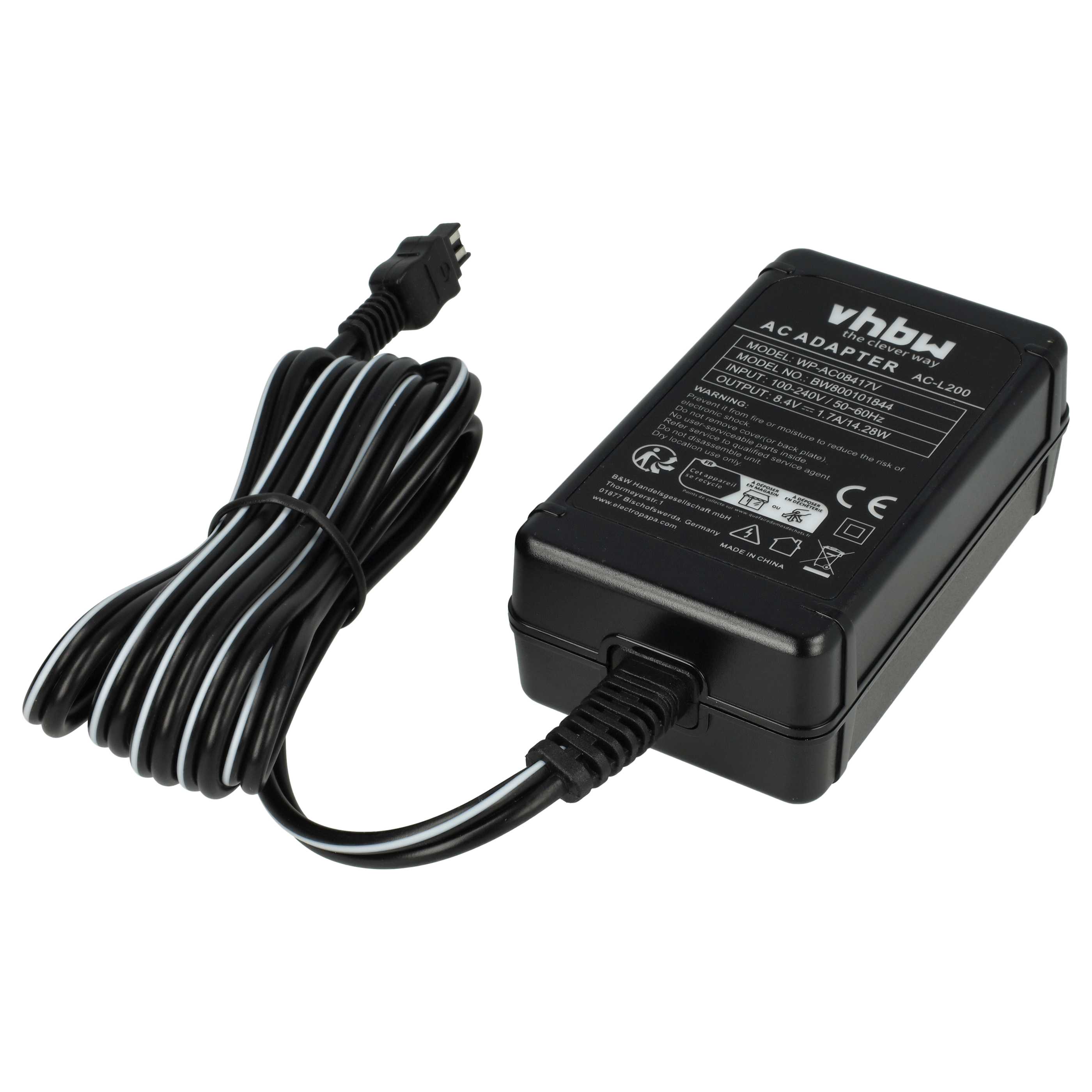 Alimentatore sostituisce Sony AC-L200, AC-L200A, AC-L200B, AC-L20, AC-L200D per fotocamera Sony , 2m, 1,5A