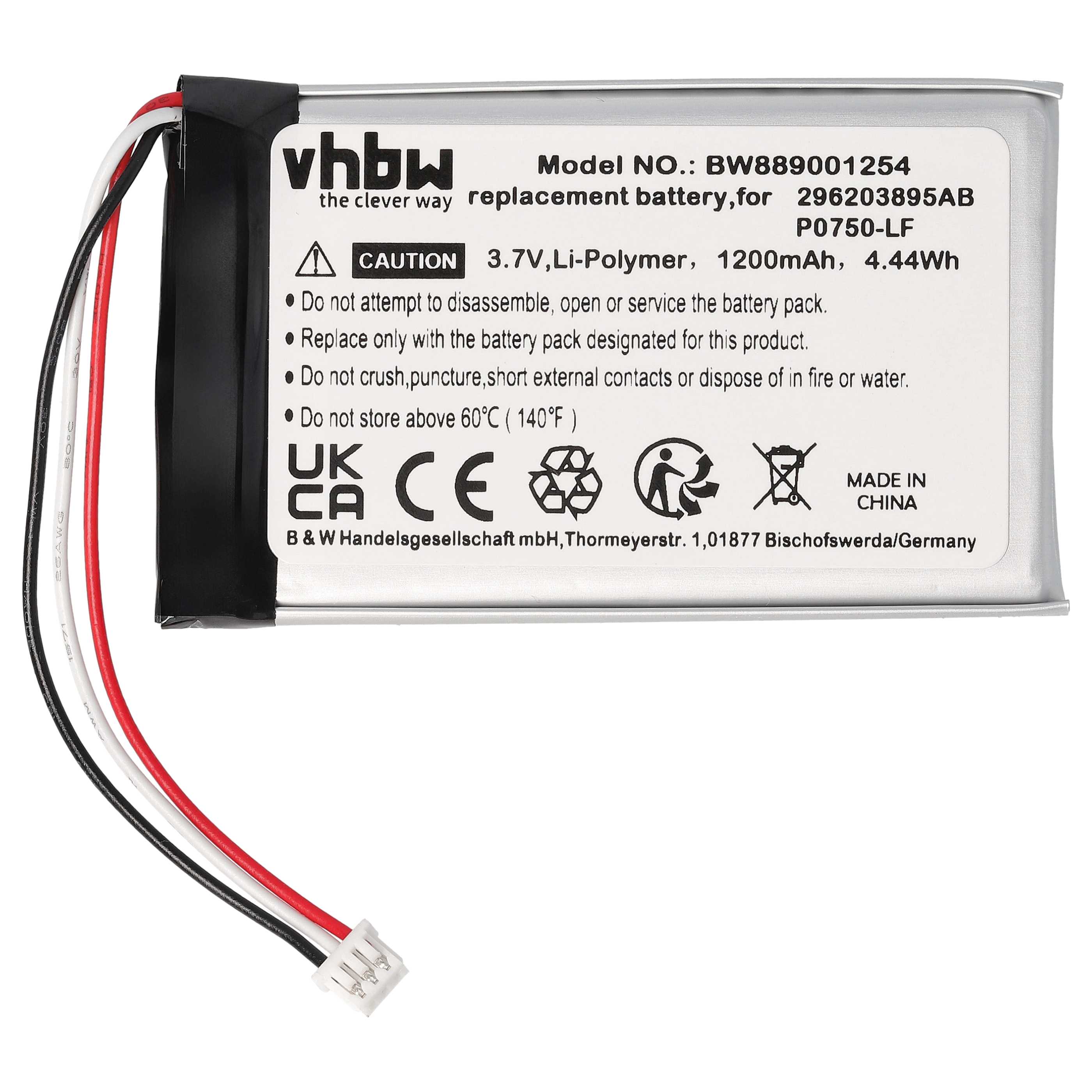 Card Reader 5x Battery replaces Ingenico 296203895AB, P0750-LF - 1200 mAh 3.7 V Li-polymer