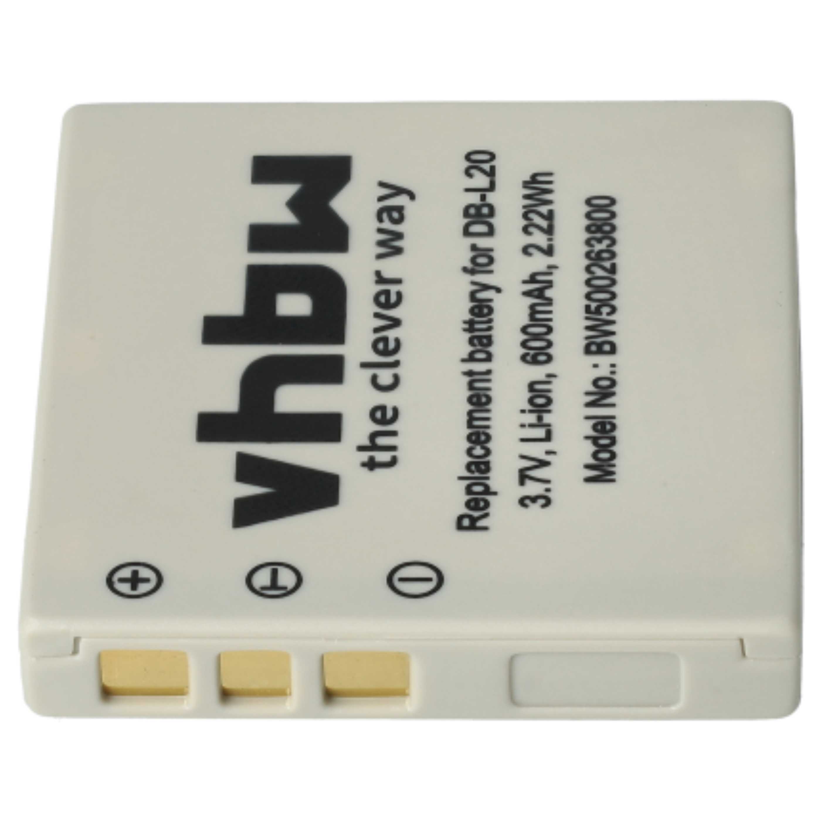 3x Battery replaces Sanyo DB-L20A, DB-L20, DB-L20AEX - 600mAh, 3.7V, Li-Ion