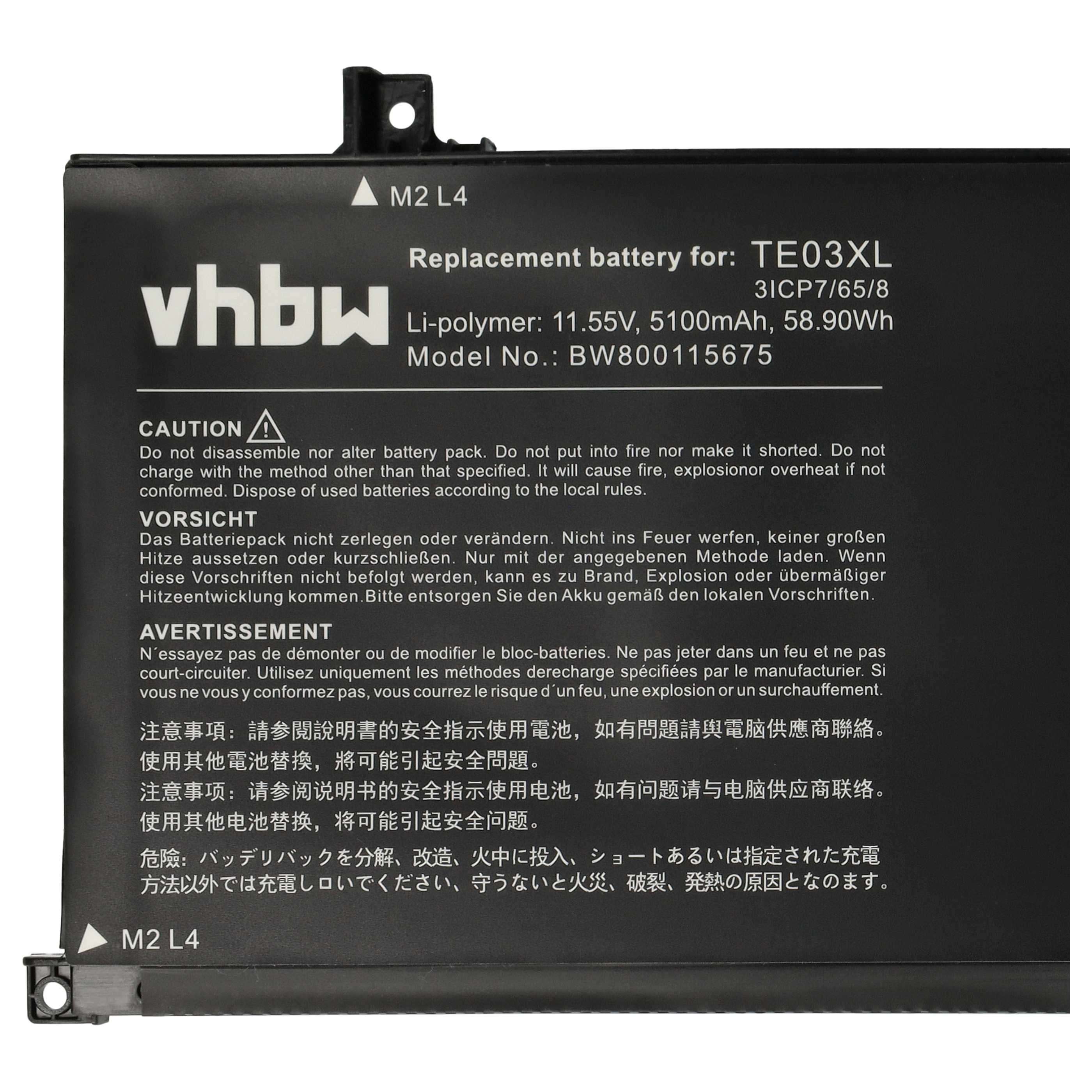 Akumulator do laptopa zamiennik HP 849570-542, 849570-541, 3ICP7/65/80 - 5100 mAh 11,55 V Li-Ion, czarny