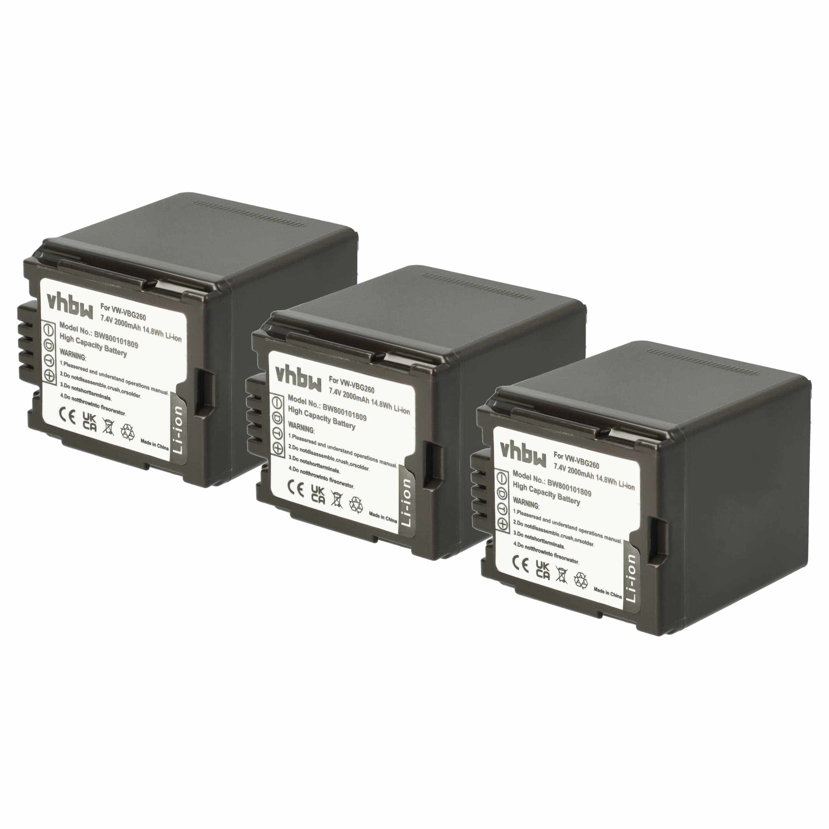 Videocamera 3x Battery replaces Panasonic VW-VBG260 - 2000 mAh 7.2 V Li-Ion