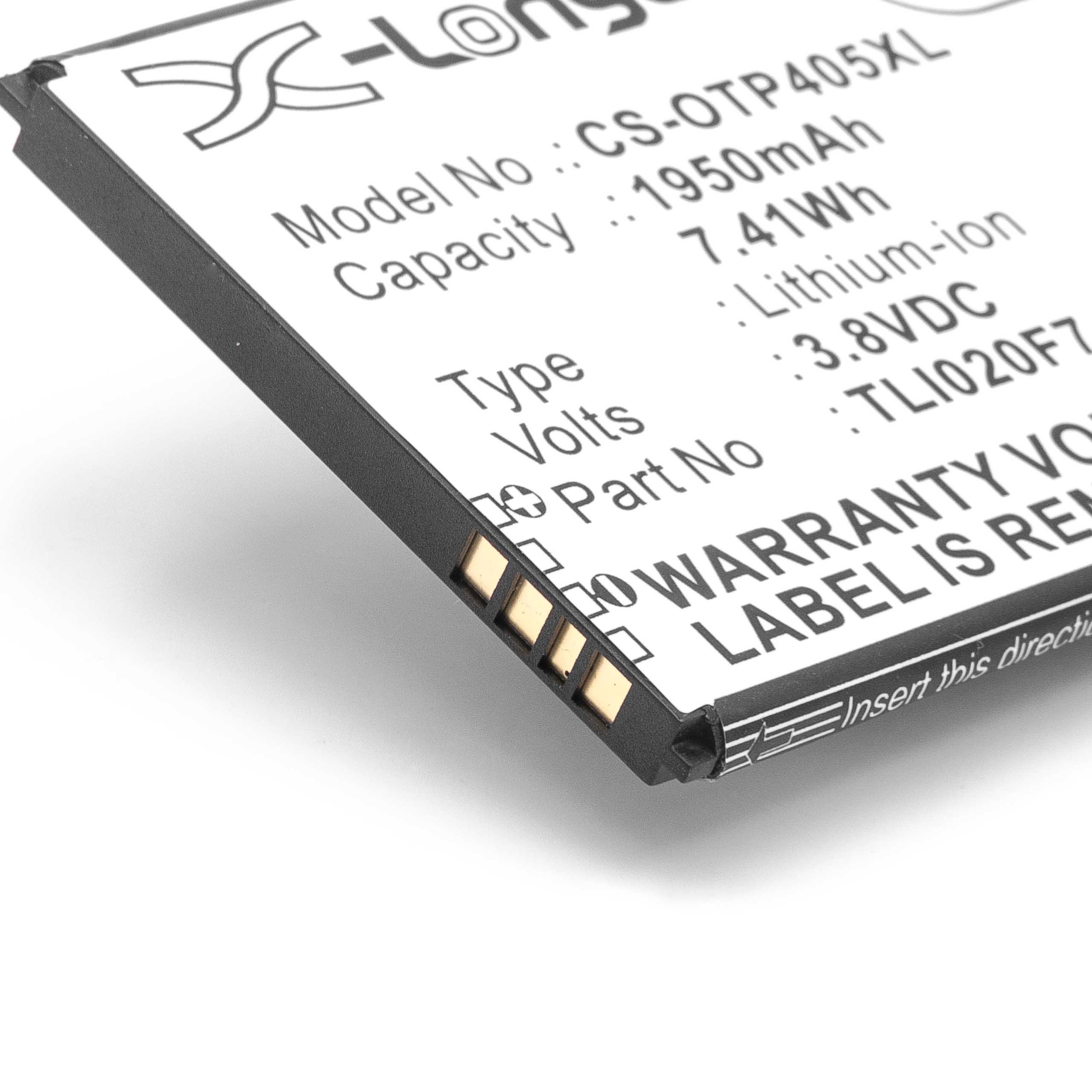 Batterie remplace Alcatel TLI020F7 pour téléphone portable - 1950mAh, 3,8V, Li-ion