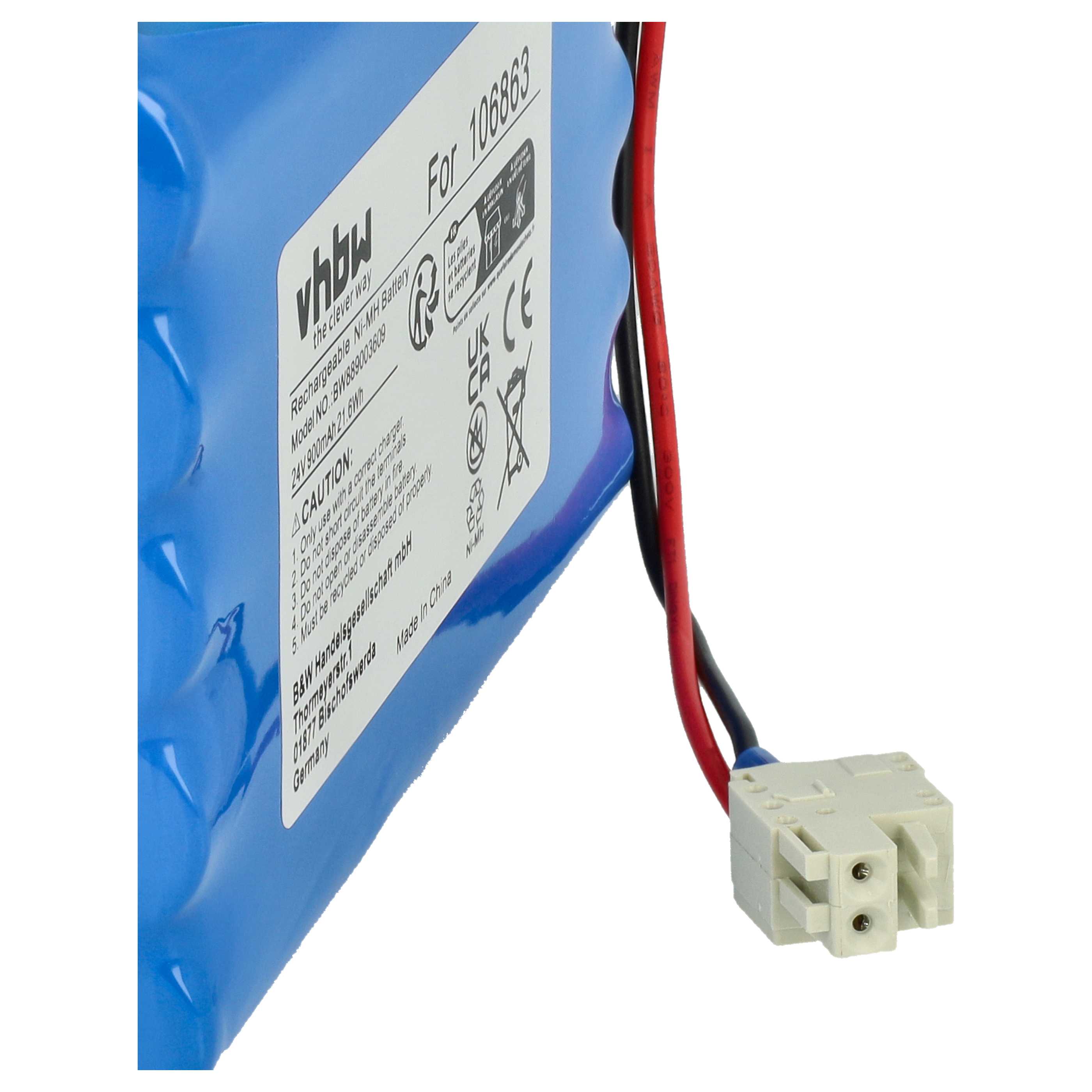Batería reemplaza Geze 25020, 106863, 20KR15/48, 4894128192794 para diversos dispositivos (0,9 Ah, 24 V, NiMH)
