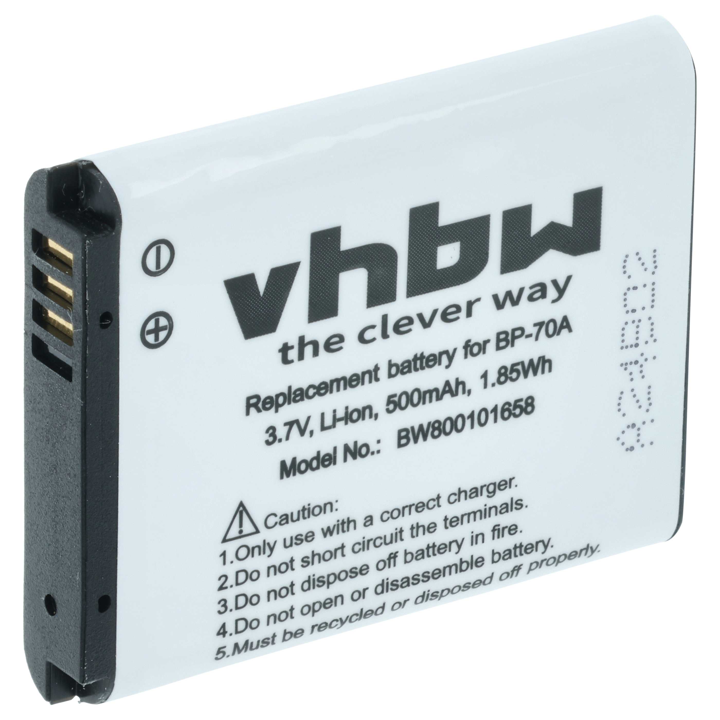 Batteria sostituisce Samsung BP70a, BP-70a, SLB-70A, EA-BP70A per fotocamera - 500mAh 3,6V Li-Ion