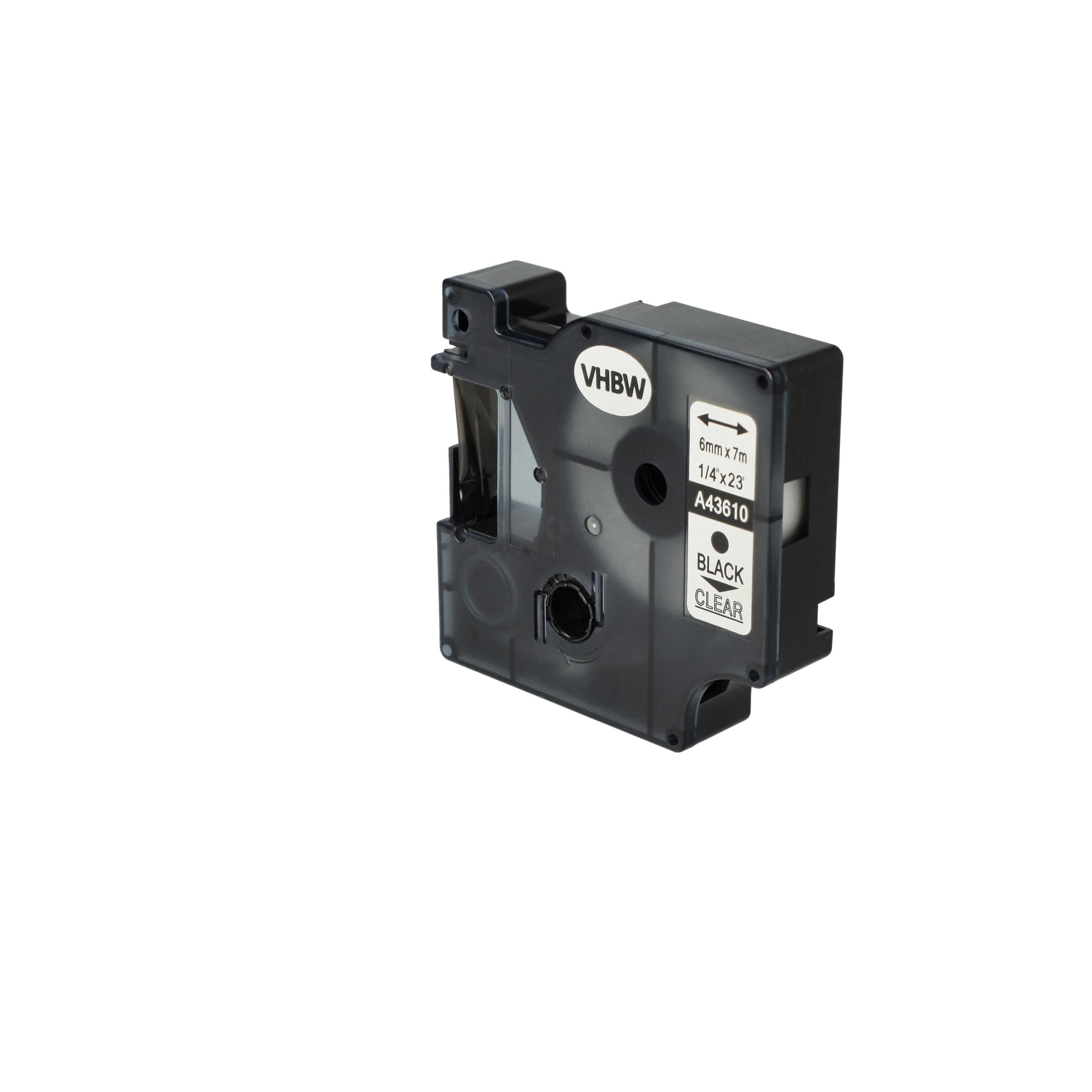 Label Tape replaces Dymo D1, 43610 - 6 mm Black to Transparent
