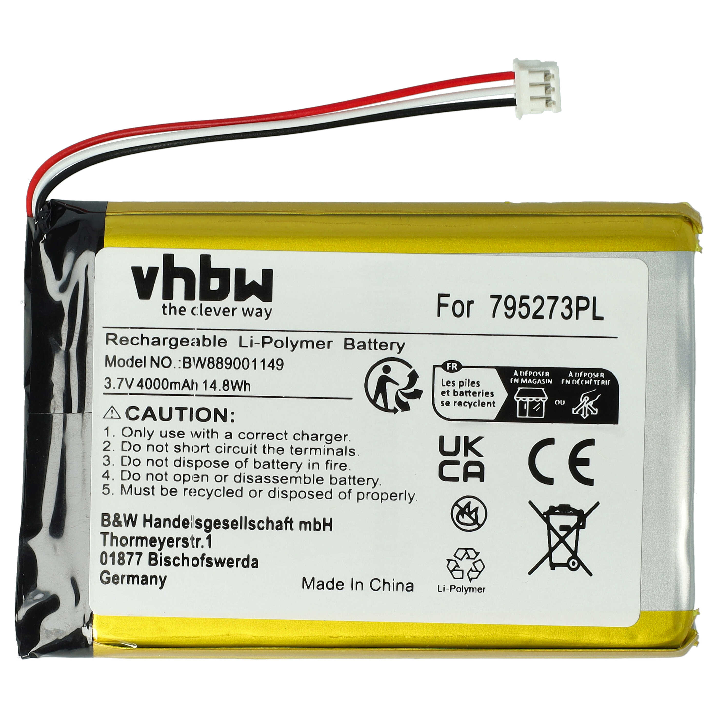 Batería reemplaza Tigerbox 795273PL para caja de audio Tigerbox - 4000 mAh 3,7 V Li-poli