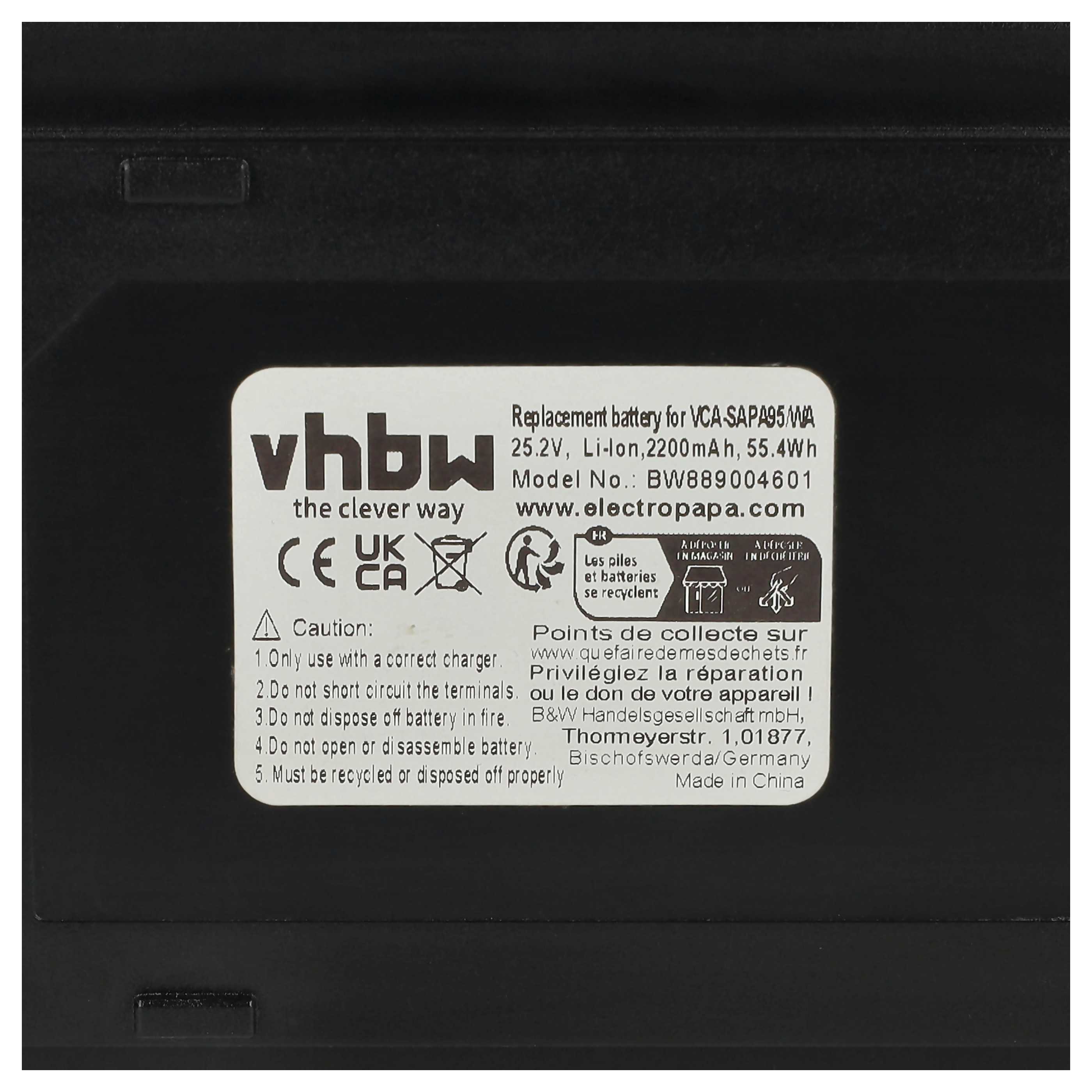 Batteria sostituisce Samsung DJ96-00242A, VCA-SAPA95/WA, VCA-SBTA95 per aspirapolvere - 2200mAh 25,2V Li-Ion