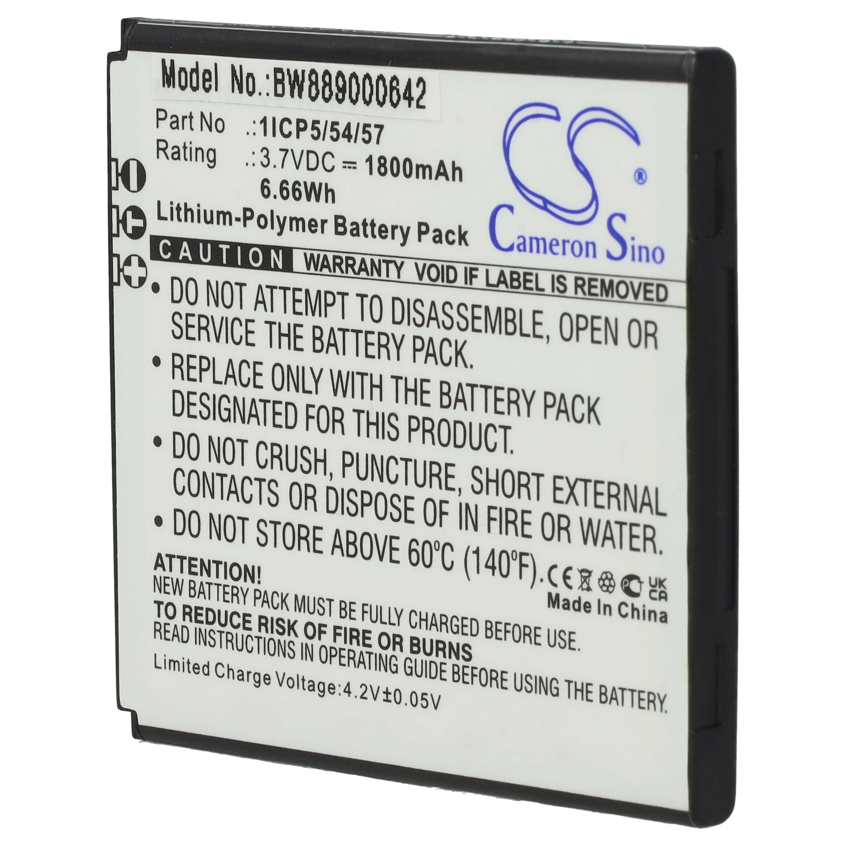 Batterie remplace Angelcare 1ICP5/54/57 pour moniteur bébé - 1800mAh 3,7V Li-polymère