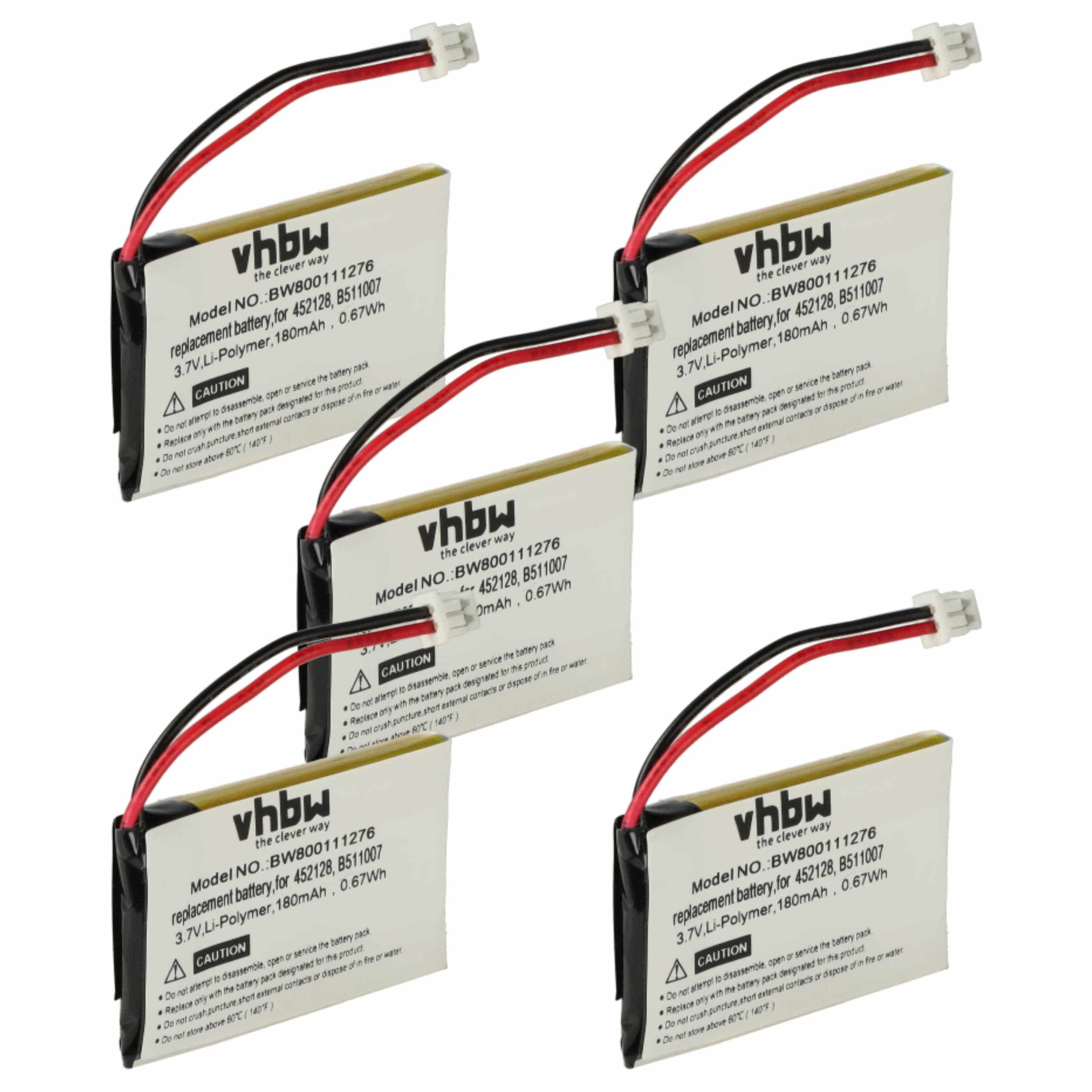 5x Akumulator do słuchawek bezprzewodowych zamiennik 452128, B511007 - 180 mAh 3,7 V LiPo