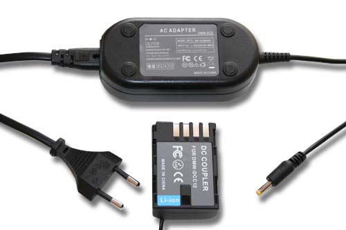 Fuente alimentación reemplaza Panasonic DMW-AC8EG, DMW-AC8, DMW-DCC12E, DMW-DCC12 para cámaras + acoplador CC